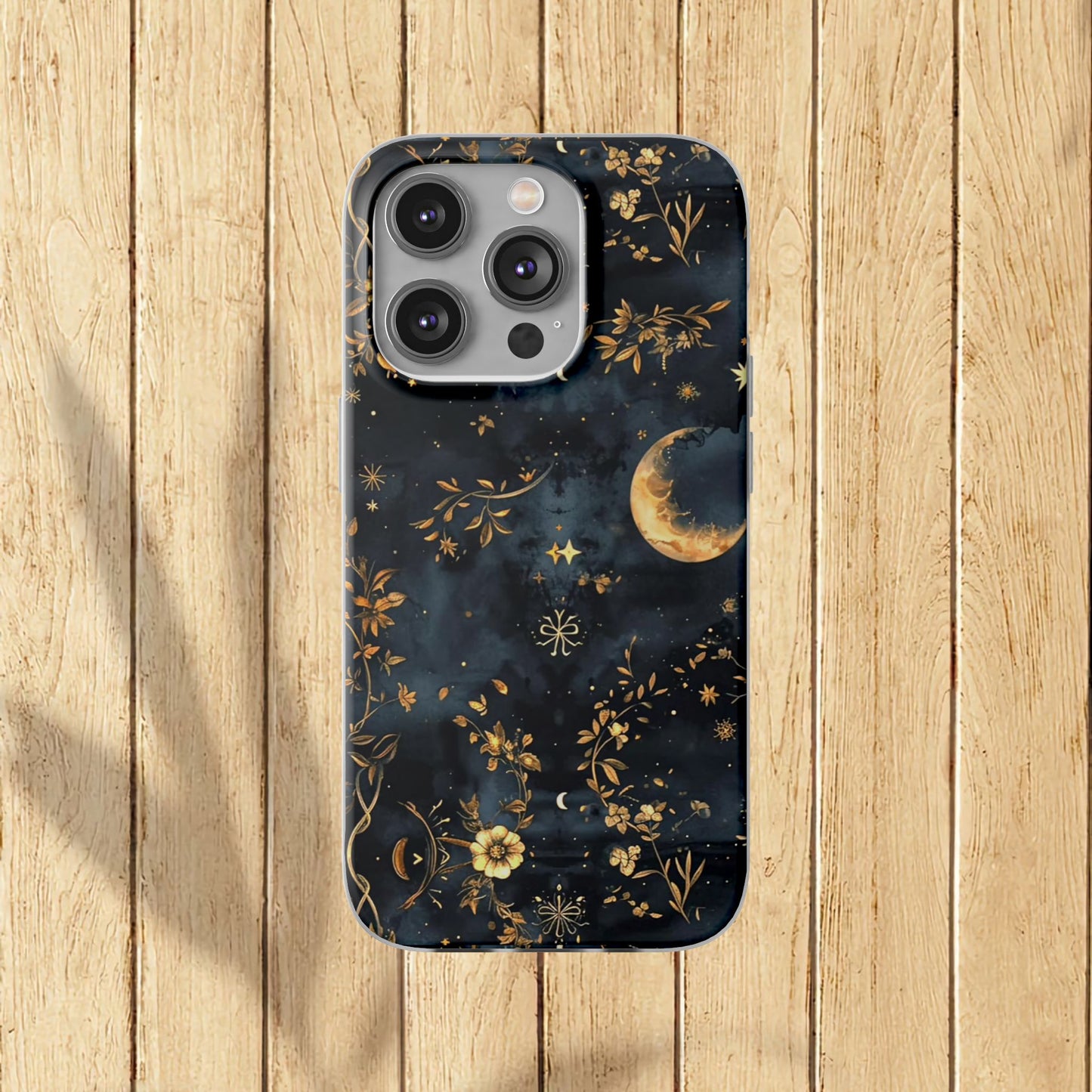 Moon And Flowers On Navy TPU Flexi Cases For iPhones and Samsung Galaxy