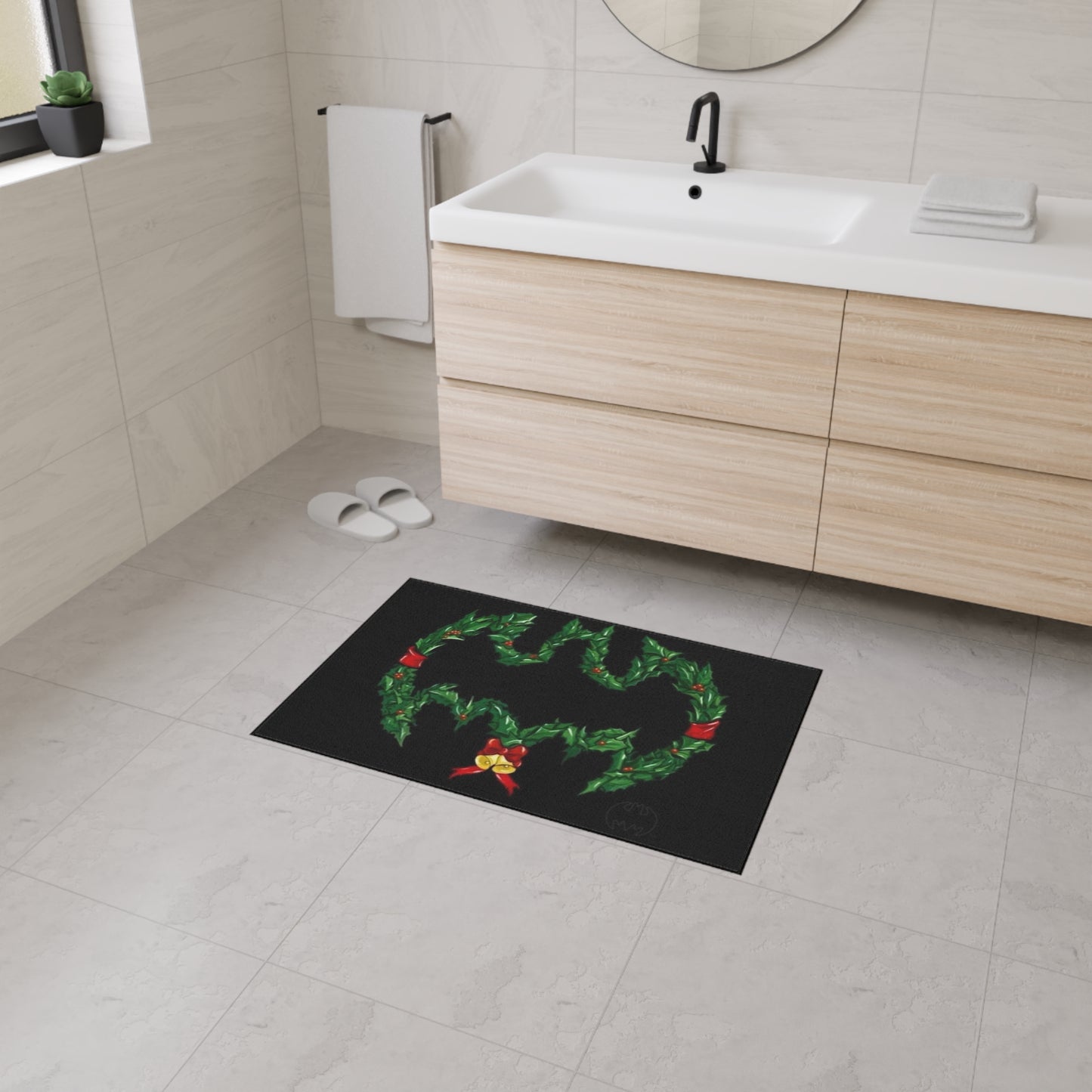 Bat Emblem Holiday Floor Mat, Christmas Decor, Seasonal Rug, Home Entrance