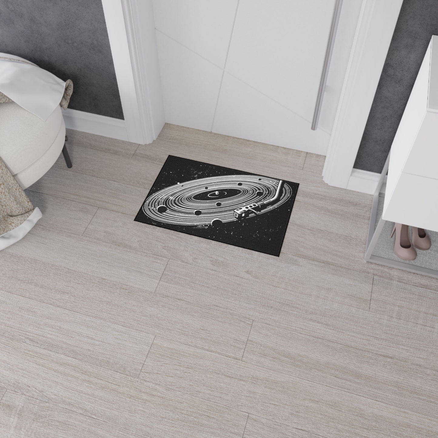 Space-Themed Heavy Duty Floor Mat Vinyl Record Art Decor, Galaxy Rug, Cosmic DJ