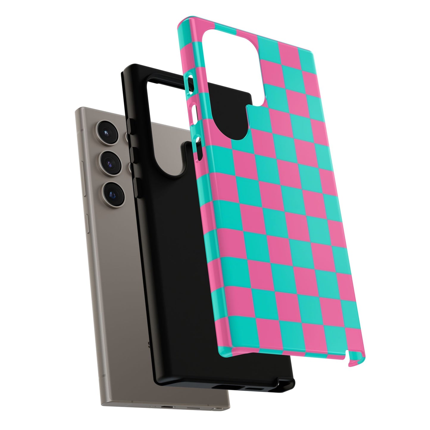 Hot Pink And Teal Checker Pattern Tough Case for iPhone, Galaxy Phones and Google Pixel