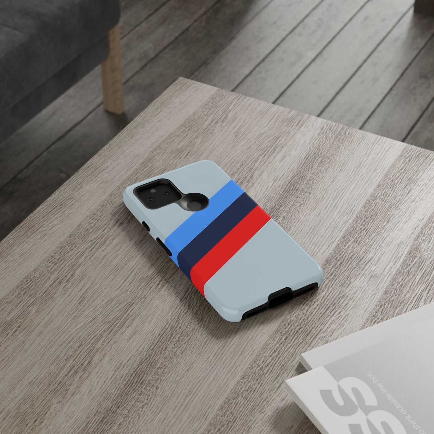 Gray Tough Case For iPhone, Samsung Galaxy and Google Pixel, Blue & Red Stripe