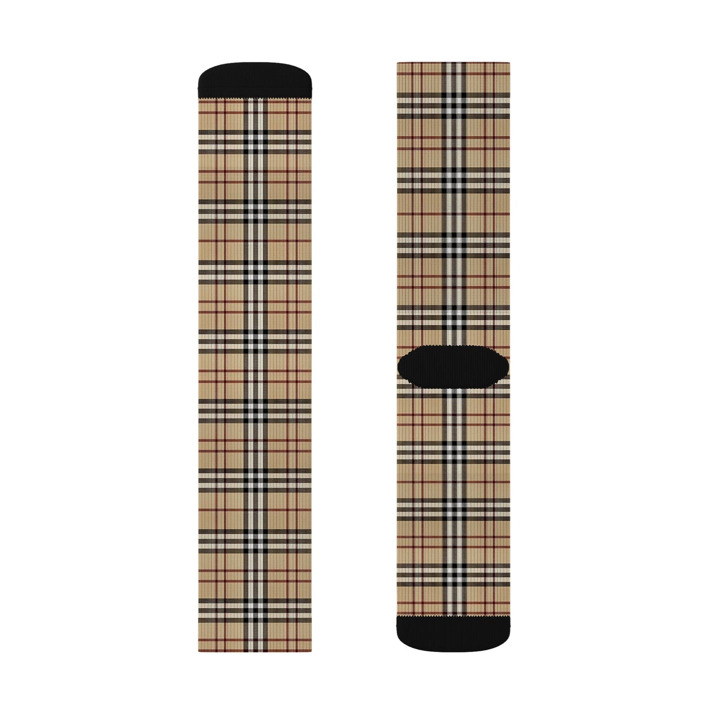 Beige Plaid Pattern Adult and Youth Sublimation Socks Checkered Print