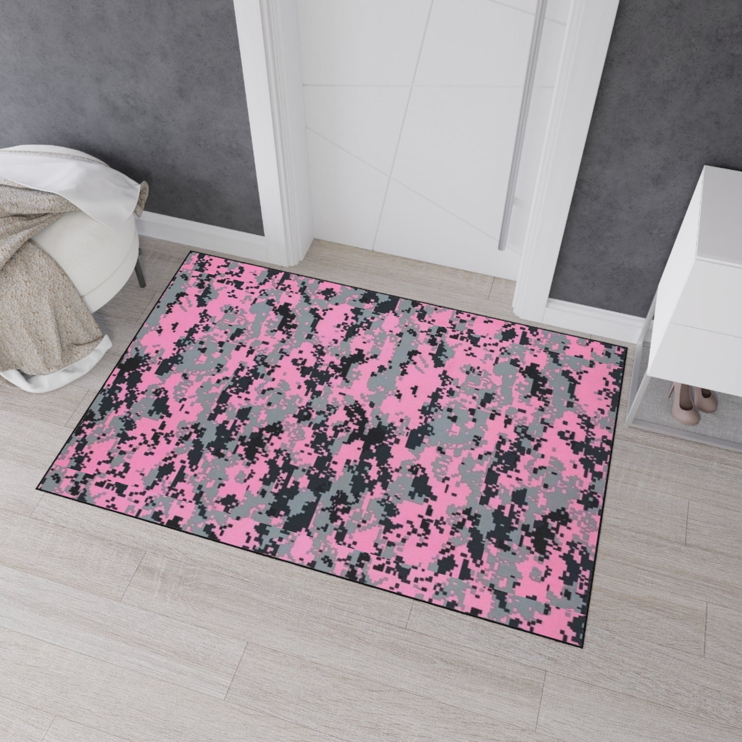 Pink and Gray Camo Stylish Heavy Duty Floor Mat - Durable Entrance, Kitchen, Gym