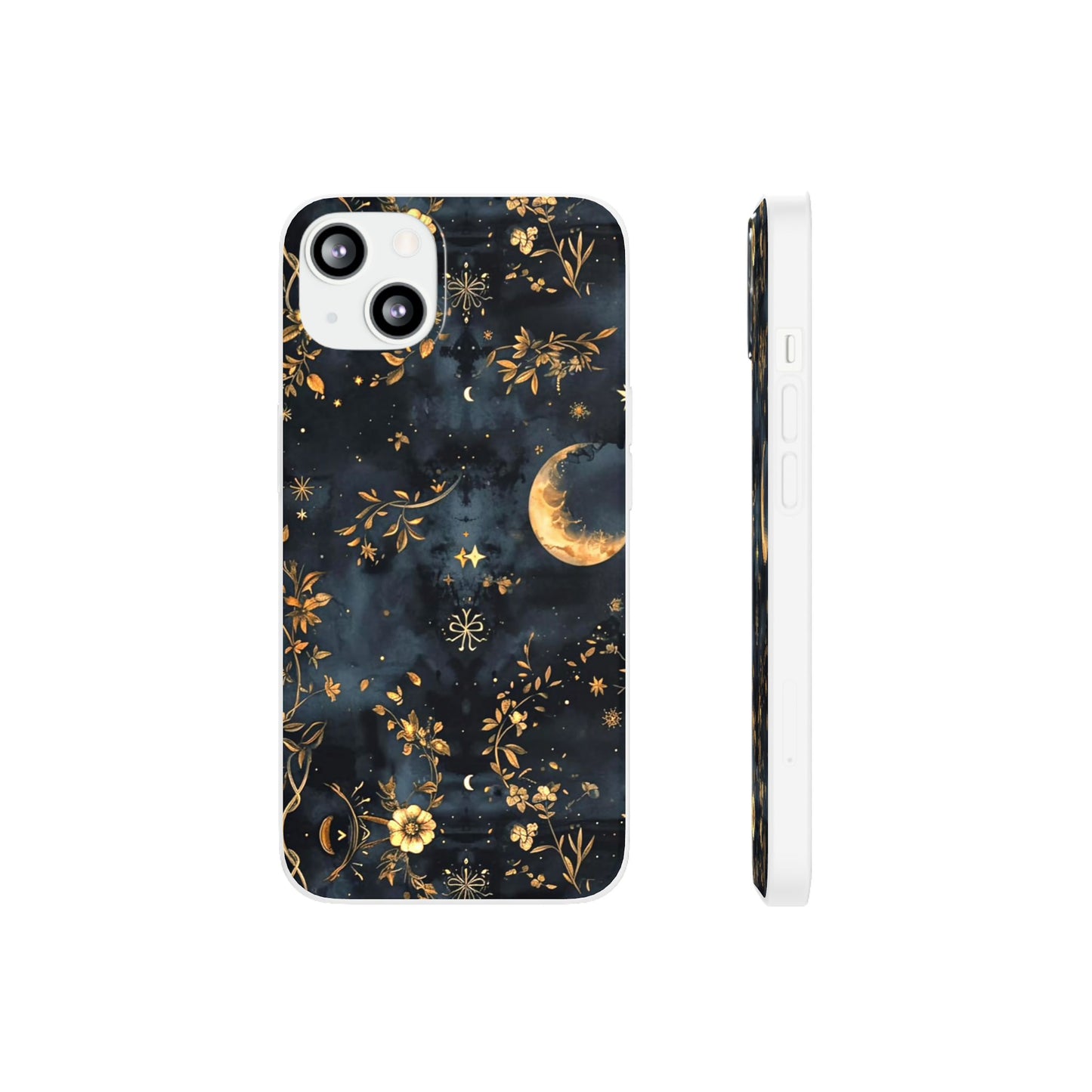 Moon And Flowers On Navy TPU Flexi Cases For iPhones and Samsung Galaxy