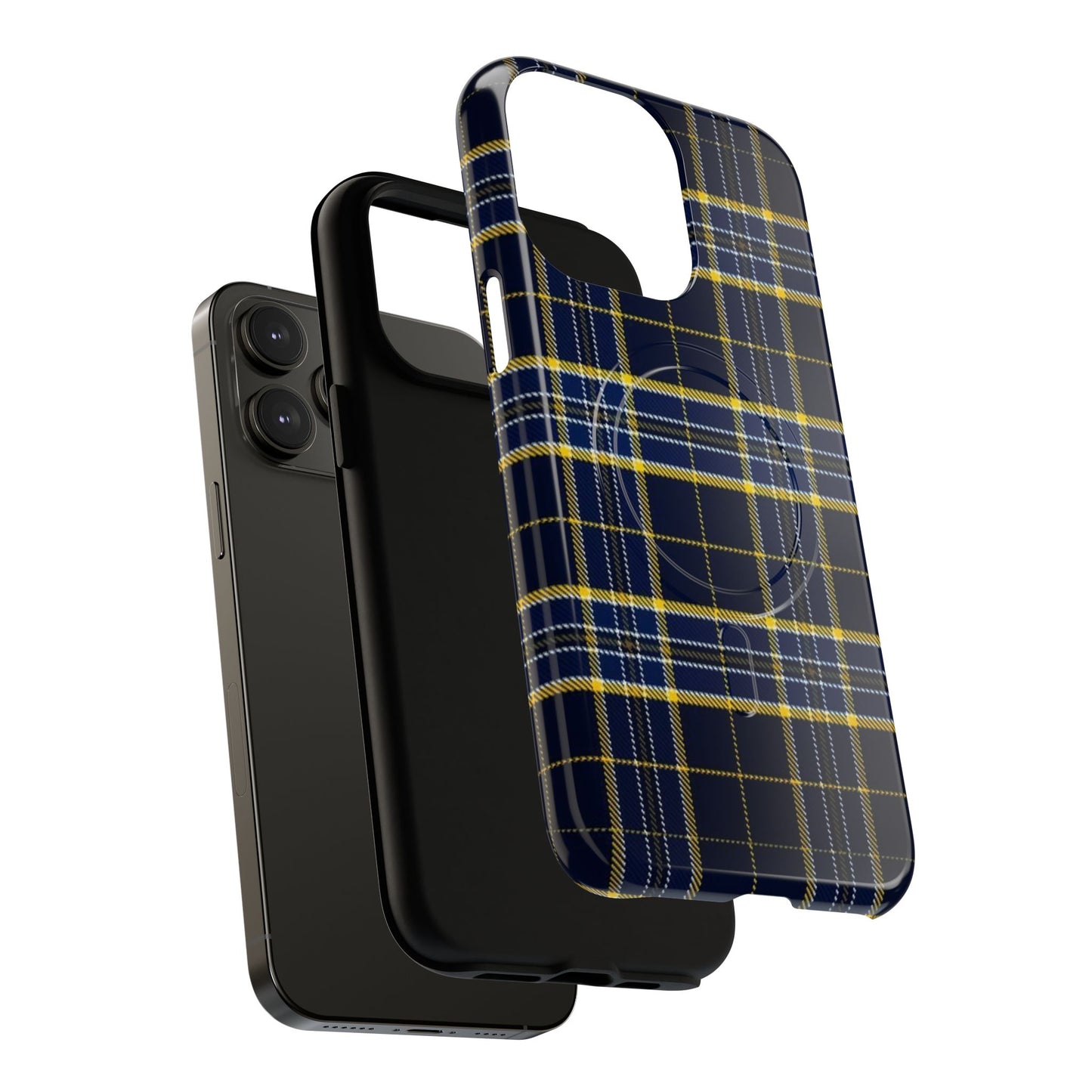 Navy Yellow Plaid Phone Case Tough Magnetic Case | Plaid iPhone Cover
