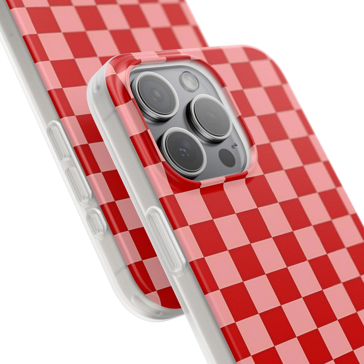 Red Checkerboard TPU Soft Flexi Phone Case — Retro Red & Pink Plaid Protective Cover
