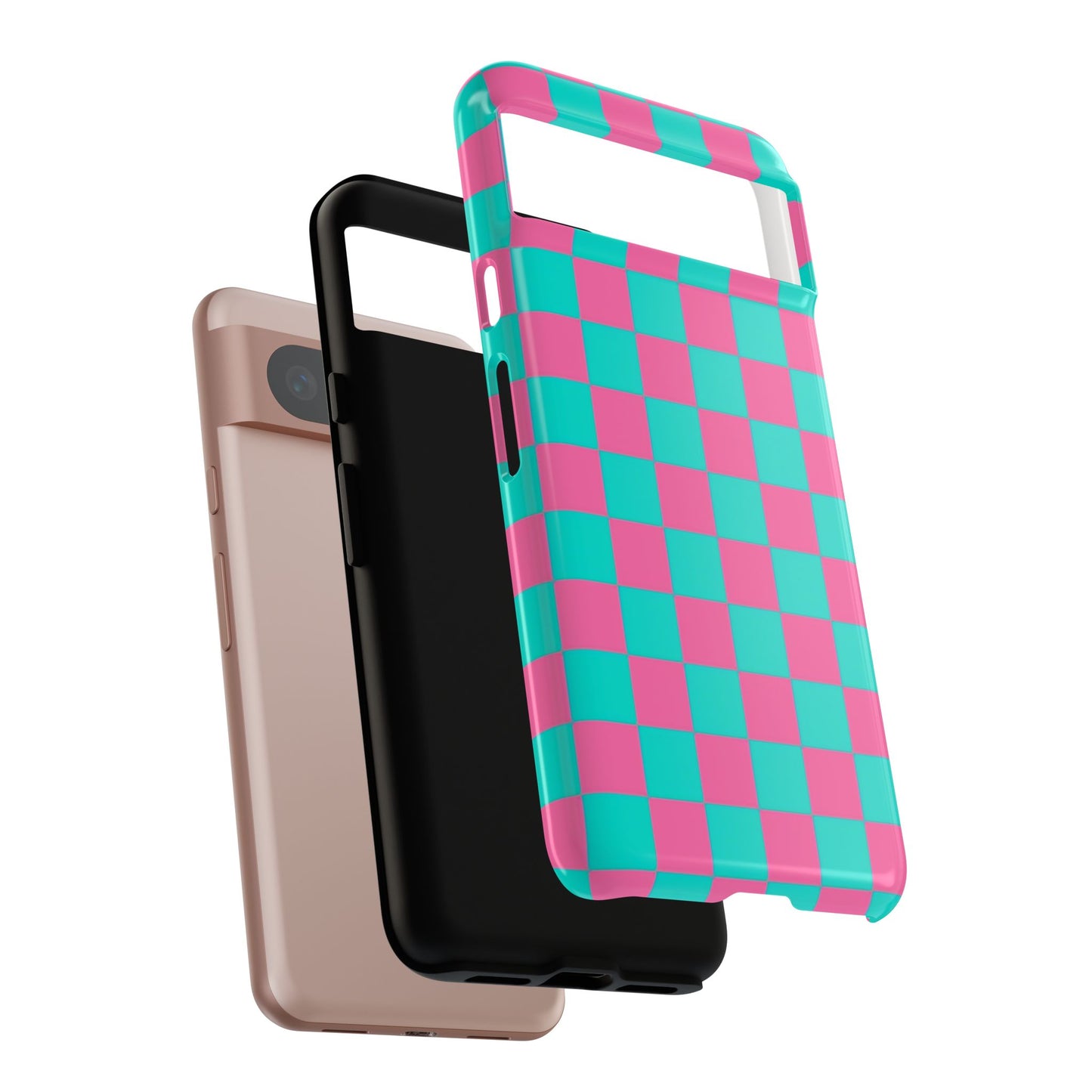Hot Pink And Teal Checker Pattern Tough Case for iPhone, Galaxy Phones and Google Pixel