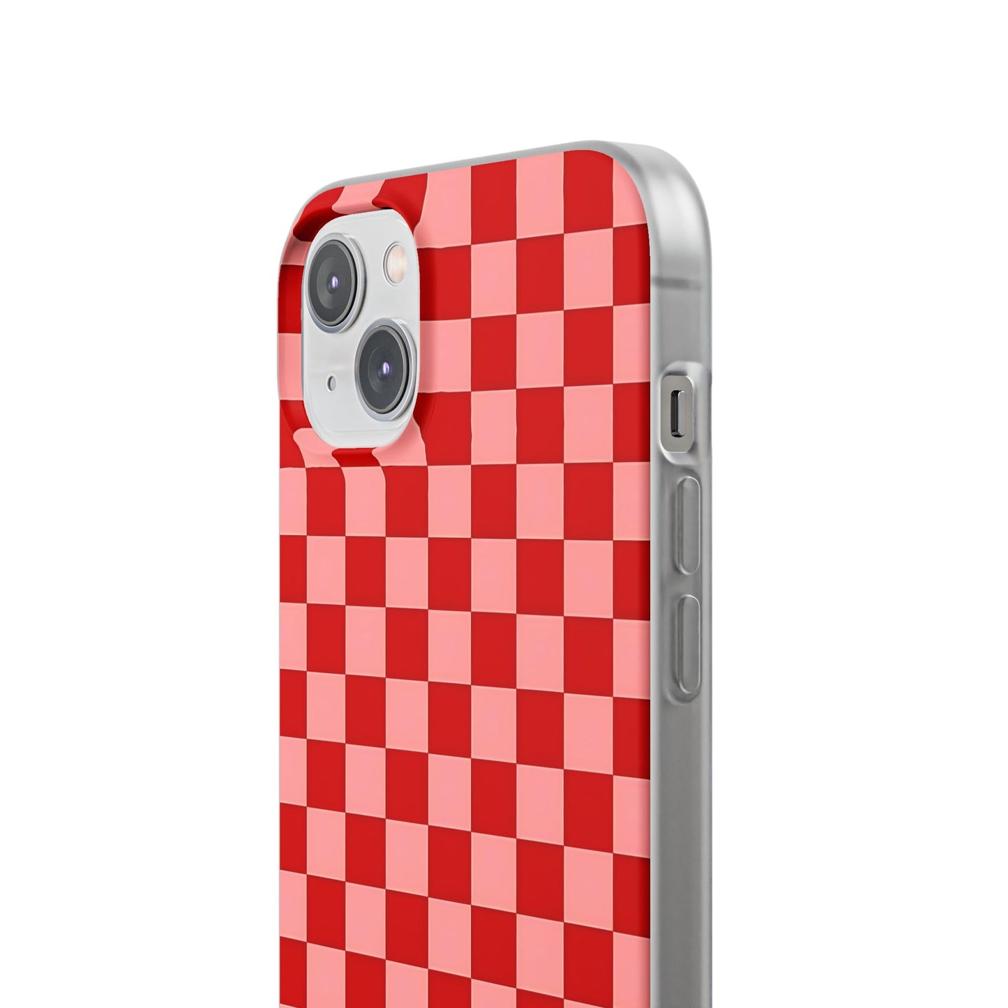 Red Checkerboard TPU Soft Flexi Phone Case — Retro Red & Pink Plaid Protective Cover