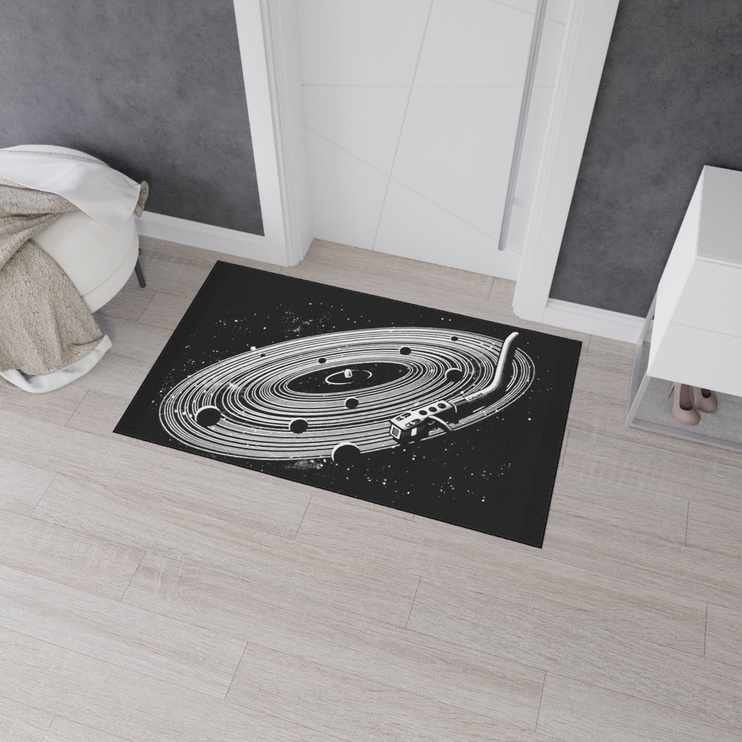 Space-Themed Heavy Duty Floor Mat Vinyl Record Art Decor, Galaxy Rug, Cosmic DJ