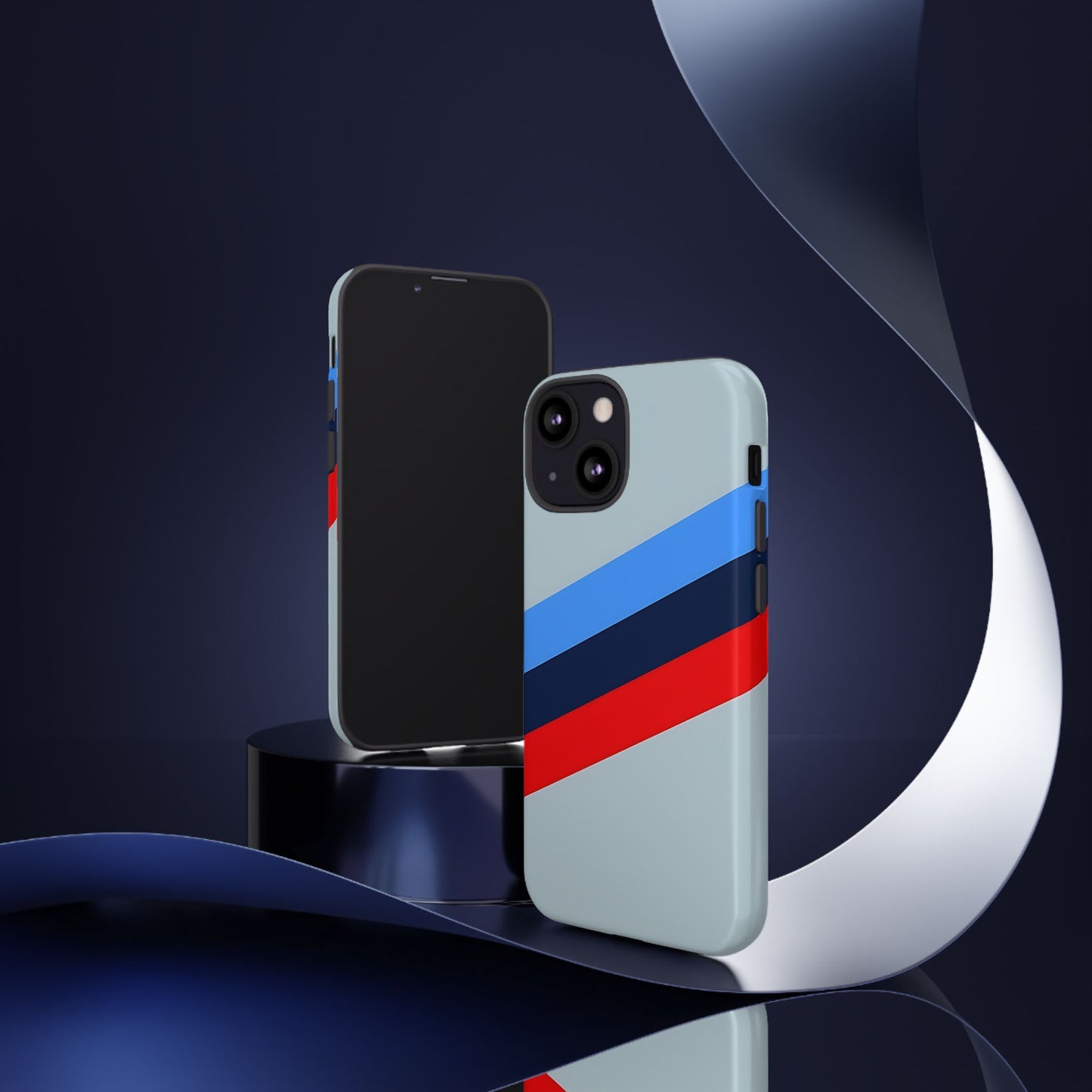 Gray Tough Case For iPhone, Samsung Galaxy and Google Pixel, Blue & Red Stripe