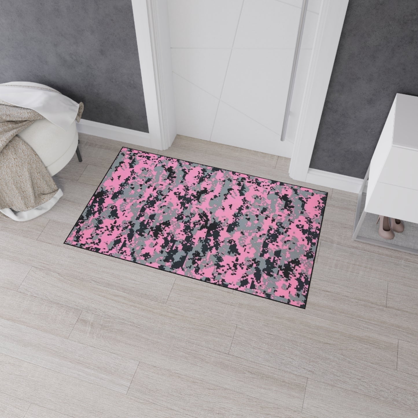 Pink and Gray Camo Stylish Heavy Duty Floor Mat - Durable Entrance, Kitchen, Gym