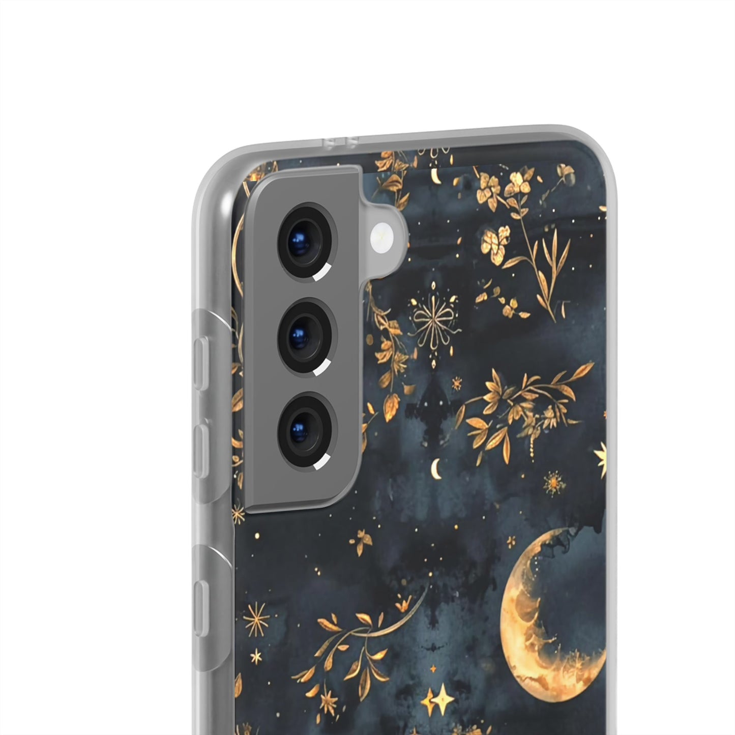 Moon And Flowers On Navy TPU Flexi Cases For iPhones and Samsung Galaxy