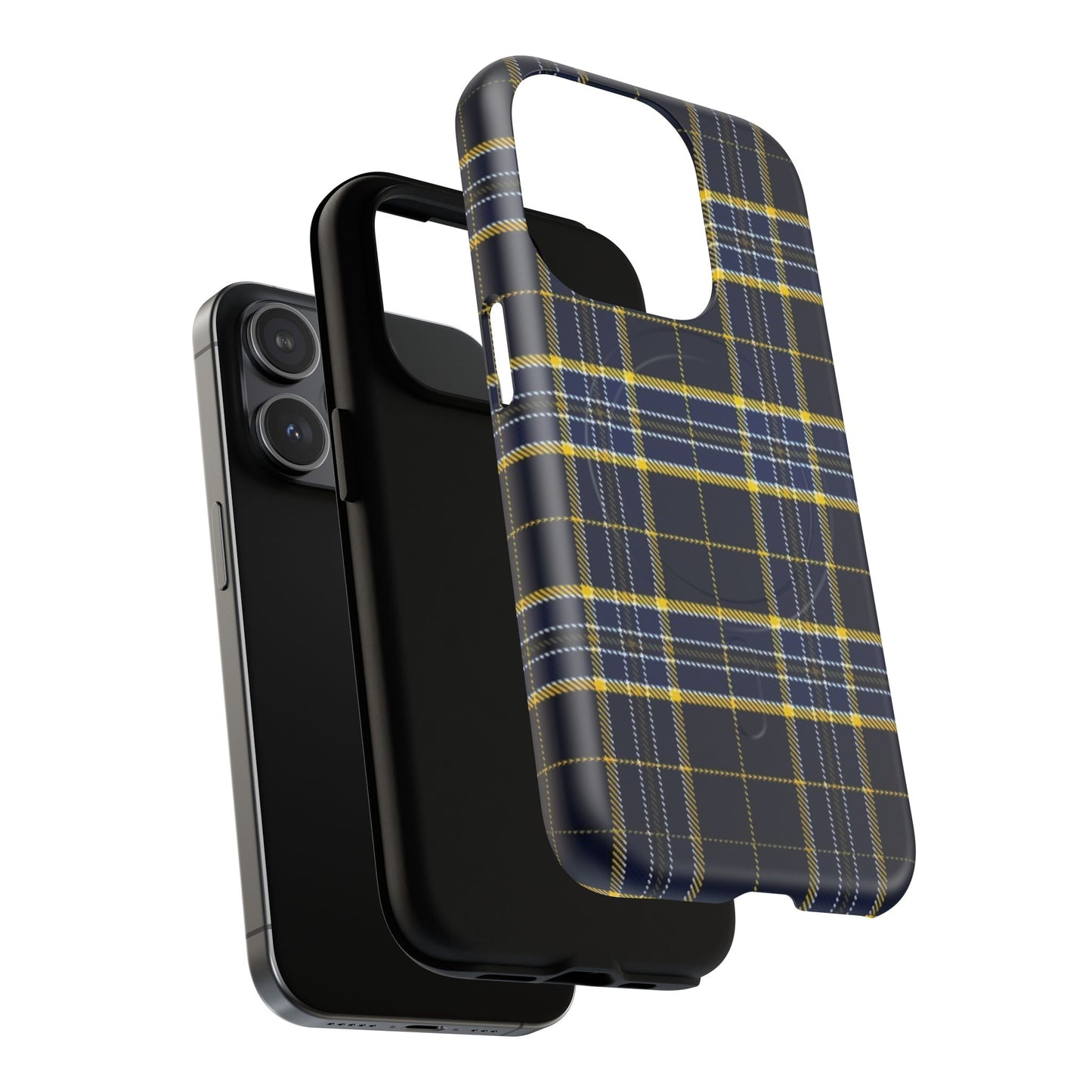 Navy Yellow Plaid Phone Case Tough Magnetic Case | Plaid iPhone Cover