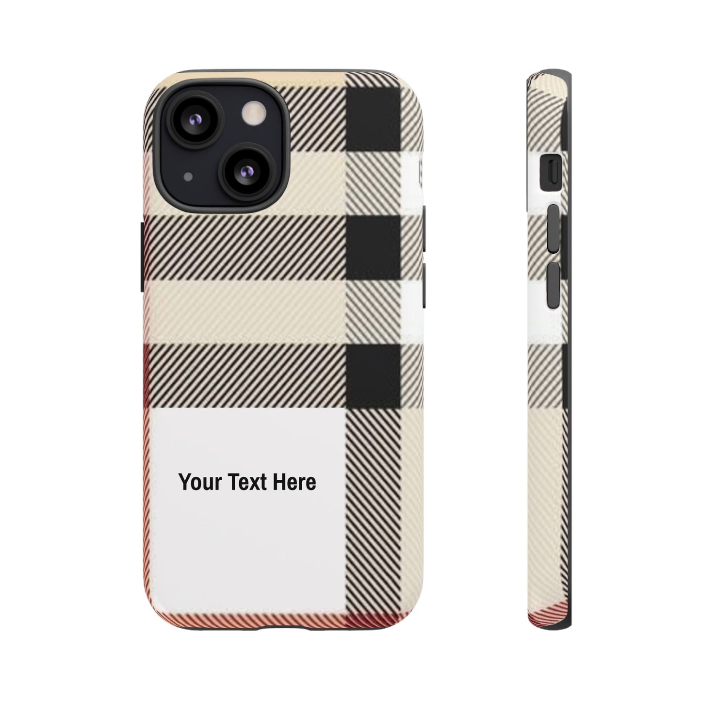 Beige Plaid Personalized Name/Initial Tough Cases For iPhones, Galaxy And Google Pixel