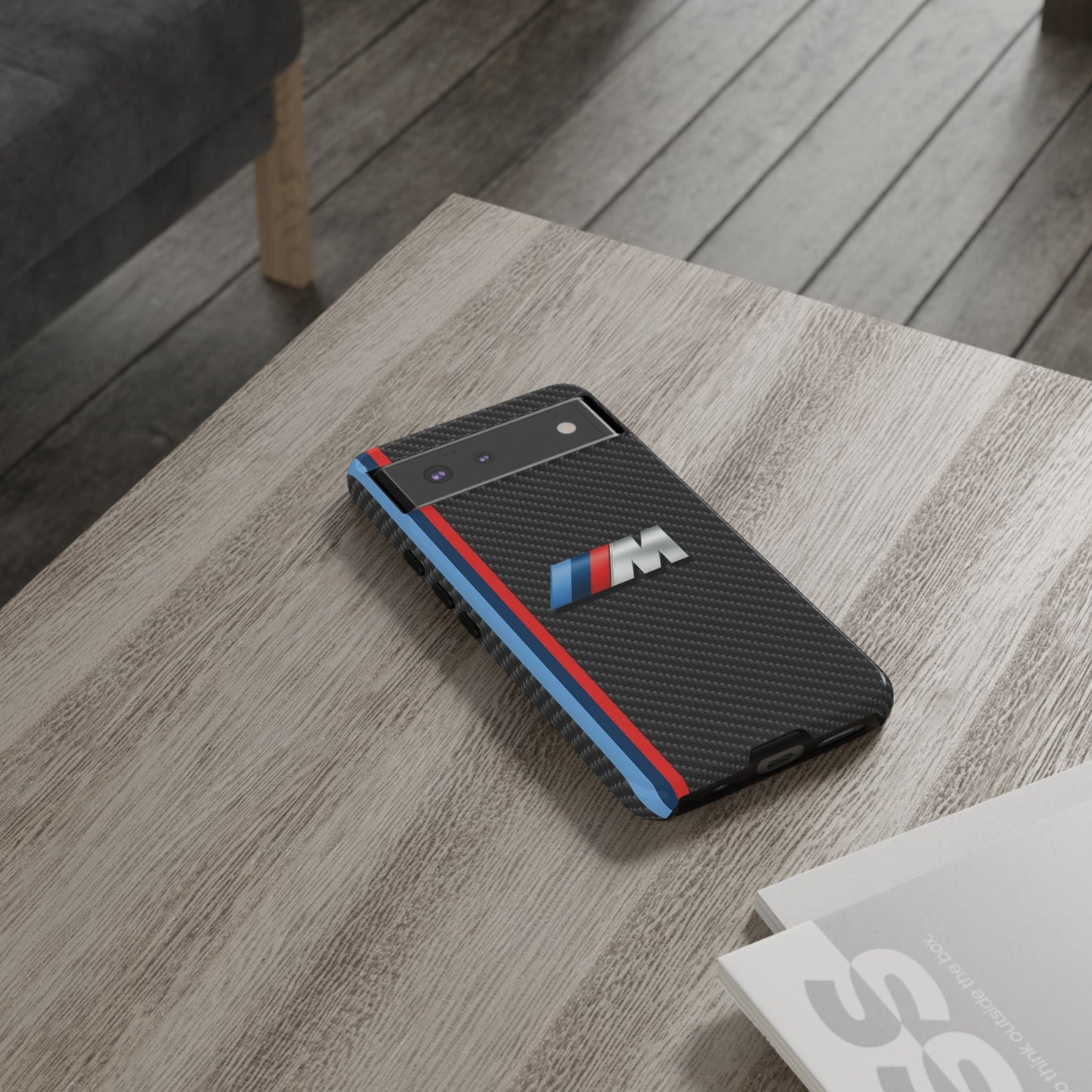 Phone Case - Black Tough Case for iPhones, Galaxy, Pixel, Blue And Red Stripes, BMW M Series