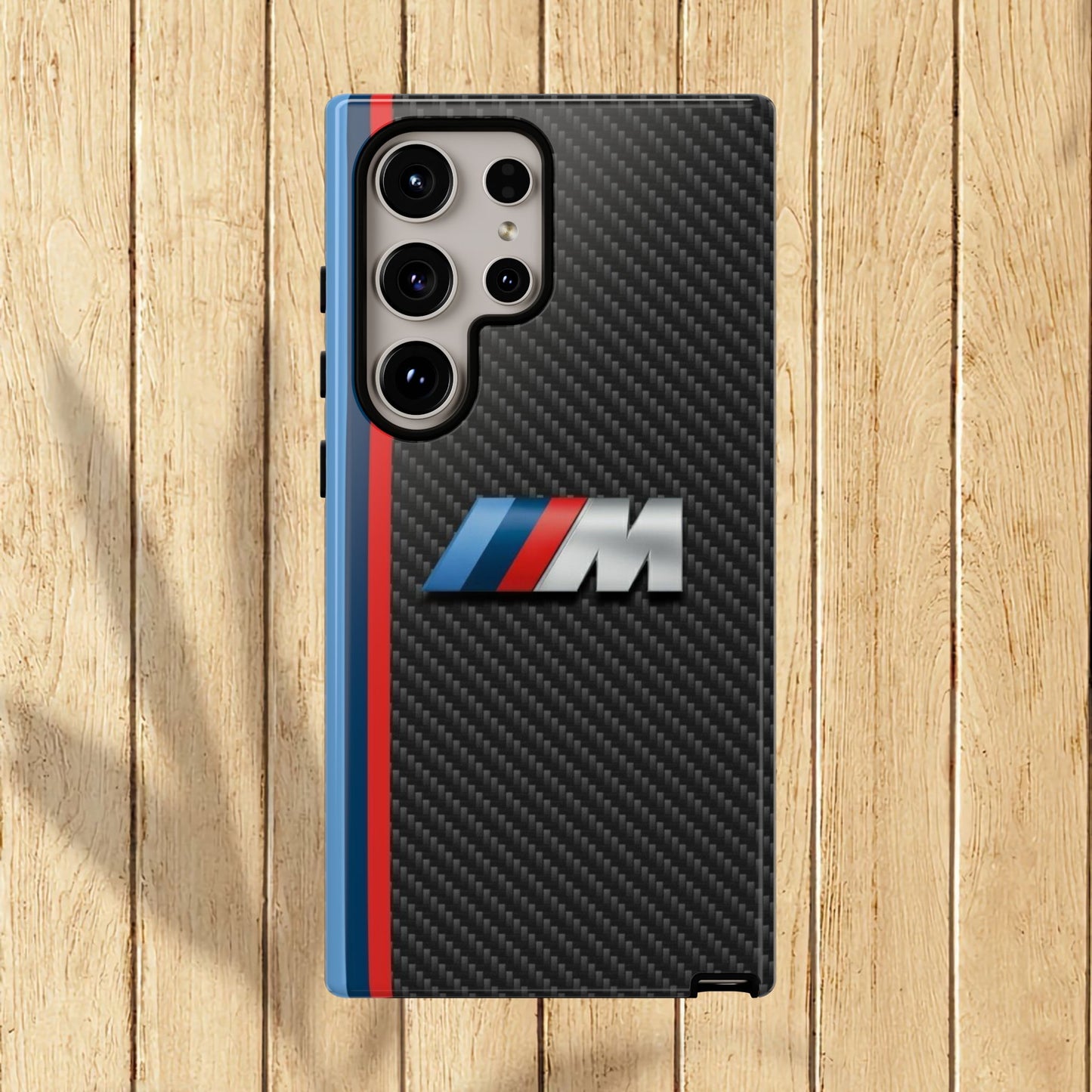 Phone Case - Black Tough Case for iPhones, Galaxy, Pixel, Blue And Red Stripes, BMW M Series