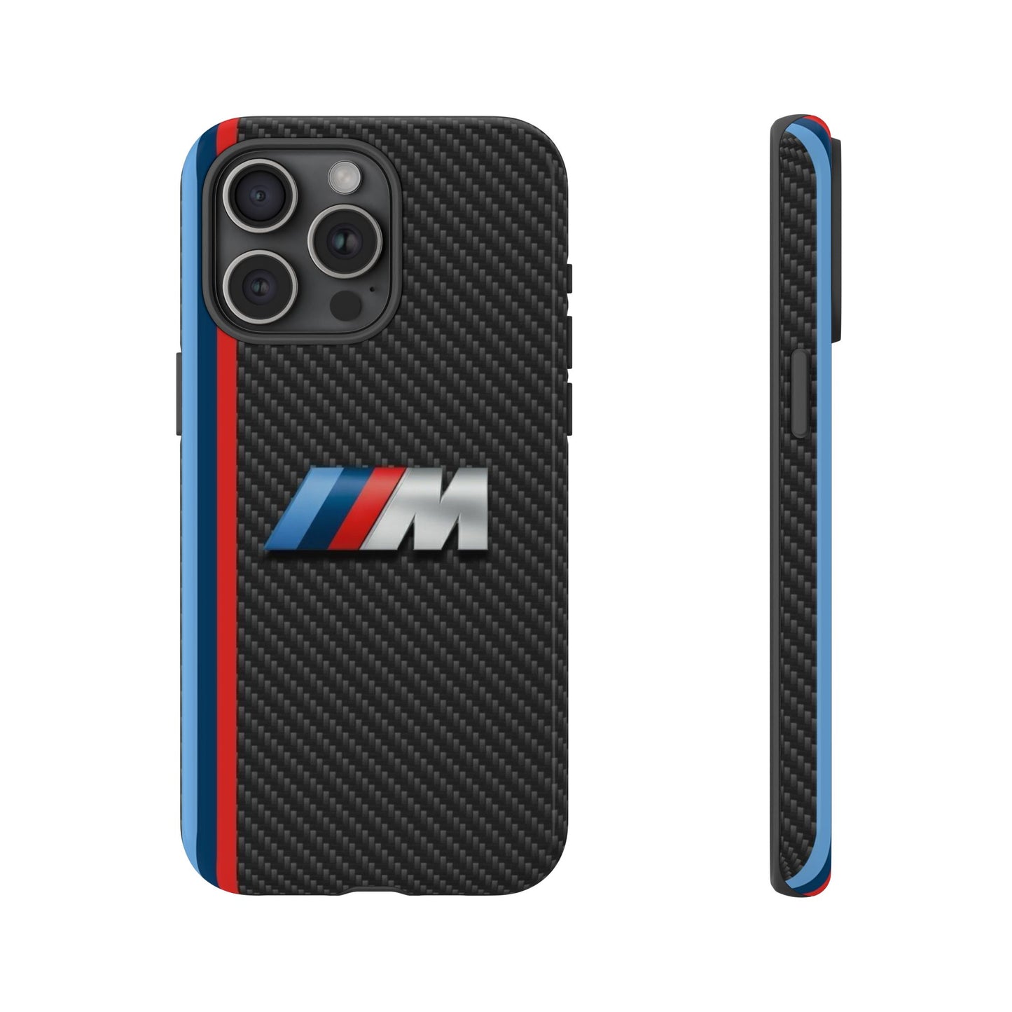 Phone Case - Black Tough Case for iPhones, Galaxy, Pixel, Blue And Red Stripes, BMW M Series