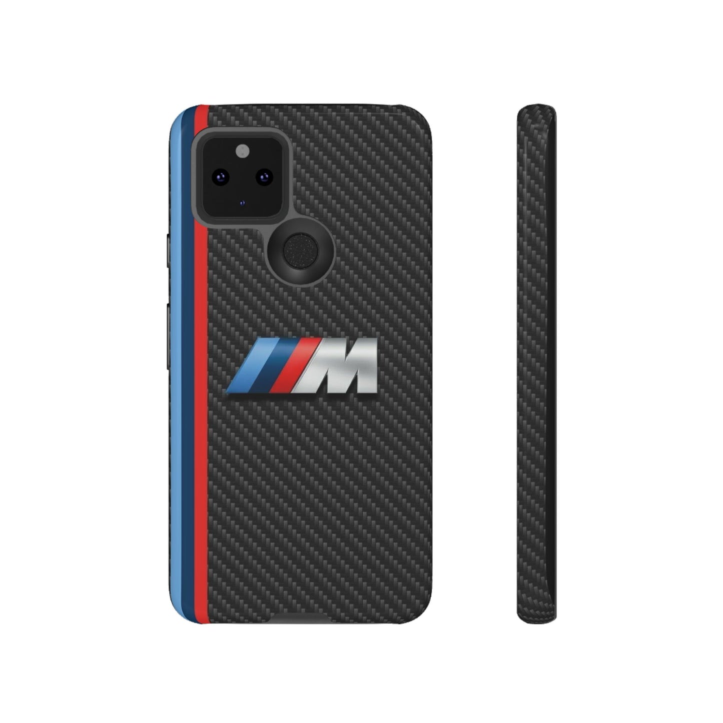 Phone Case - Black Tough Case for iPhones, Galaxy, Pixel, Blue And Red Stripes, BMW M Series