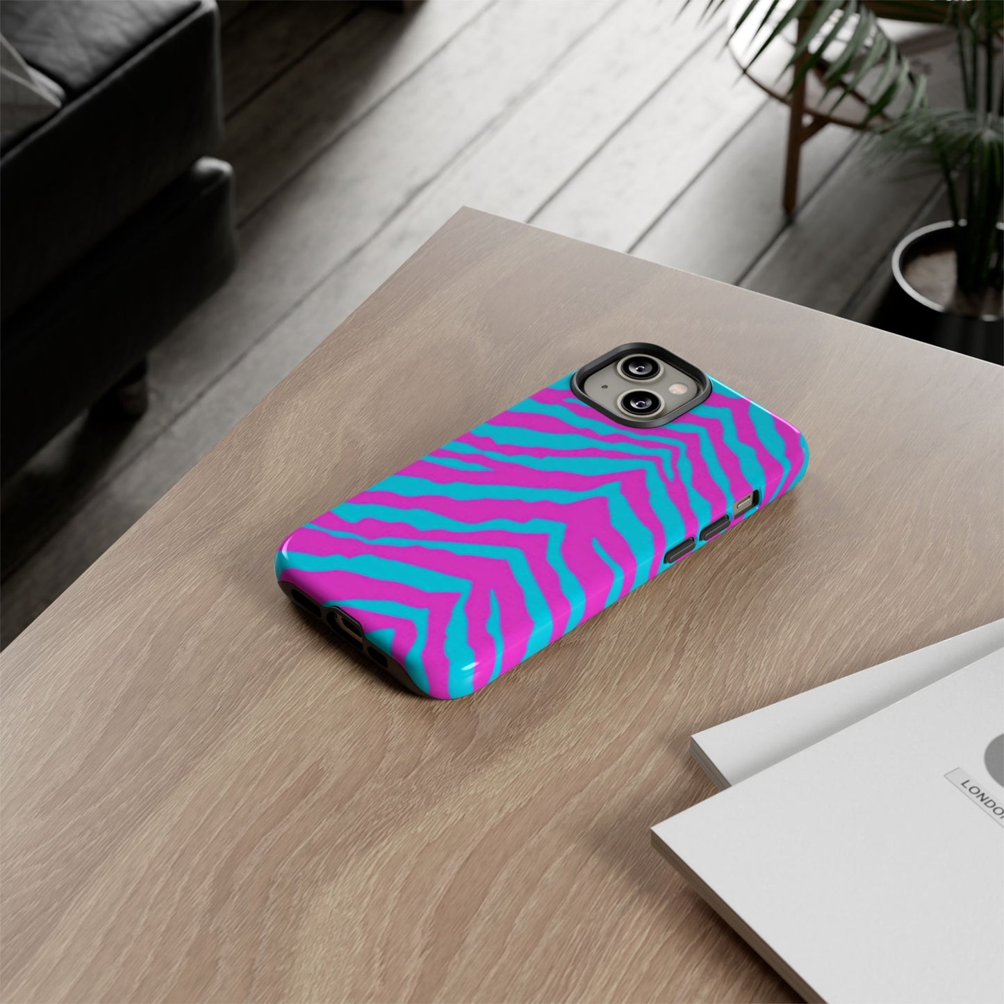 Animal Print Hot Pink And Teal Tough Case for iPhone, Galaxy and Google Pixel