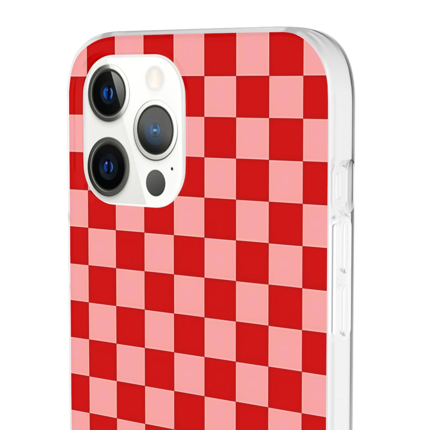 Red Checkerboard TPU Soft Flexi Phone Case — Retro Red & Pink Plaid Protective Cover