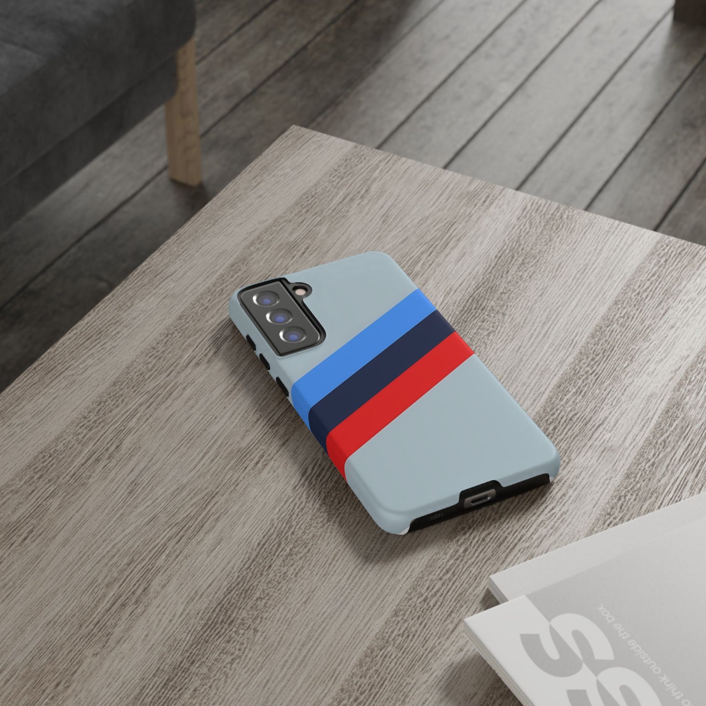 Gray Tough Case For iPhone, Samsung Galaxy and Google Pixel, Blue & Red Stripe