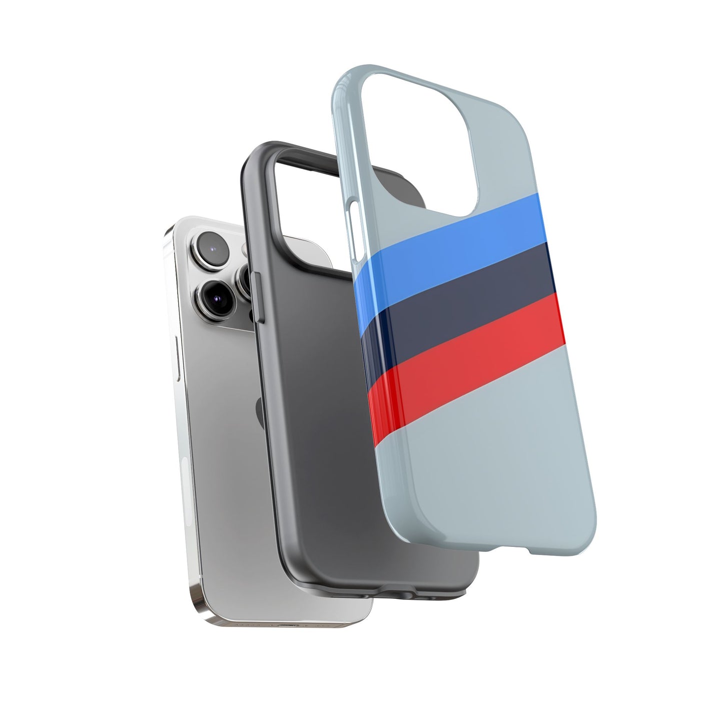 Gray Tough Case For iPhone, Samsung Galaxy and Google Pixel, Blue & Red Stripe