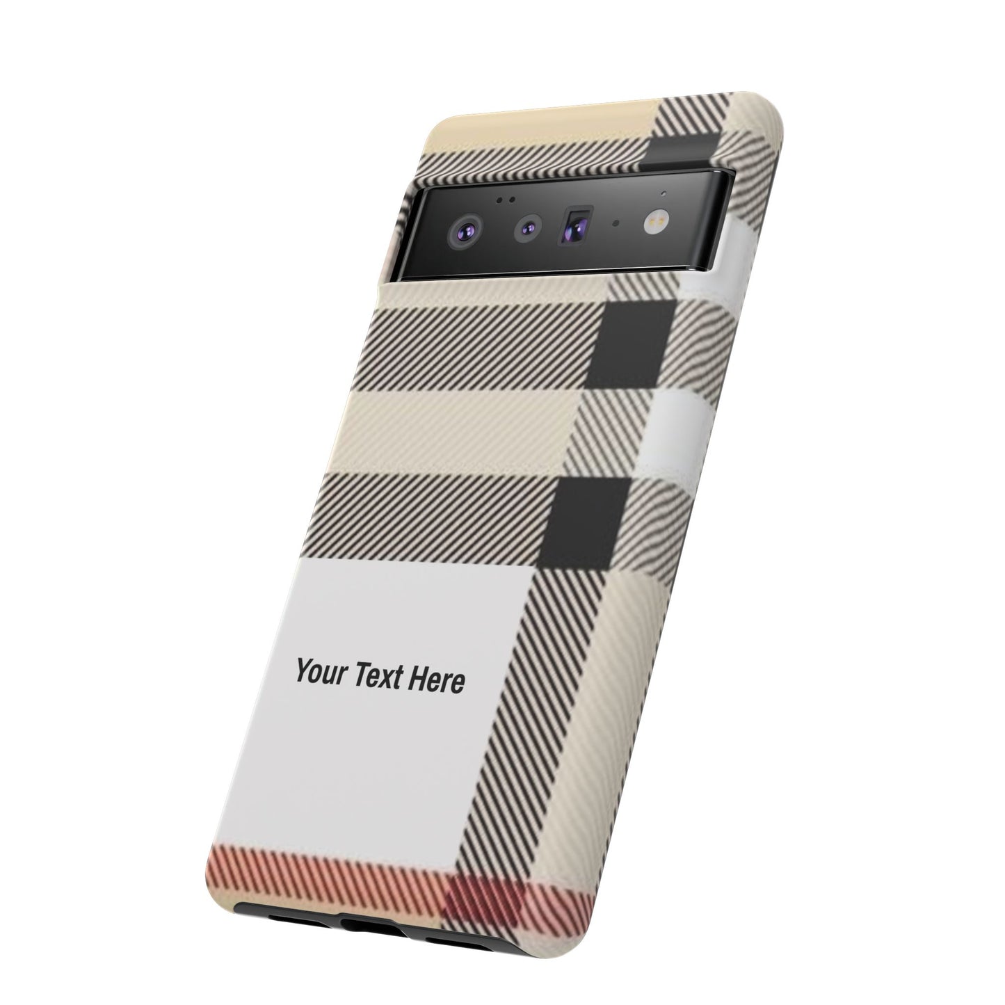 Beige Plaid Personalized Name/Initial Tough Cases For iPhones, Galaxy And Google Pixel