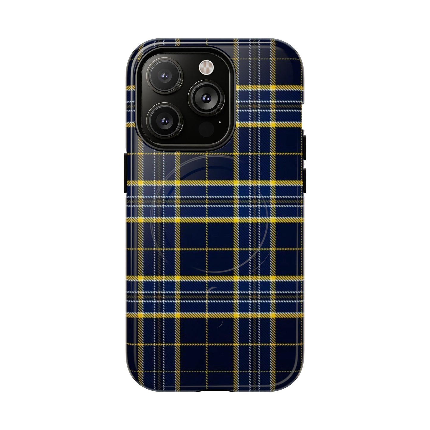 Navy Yellow Plaid Phone Case Tough Magnetic Case | Plaid iPhone Cover