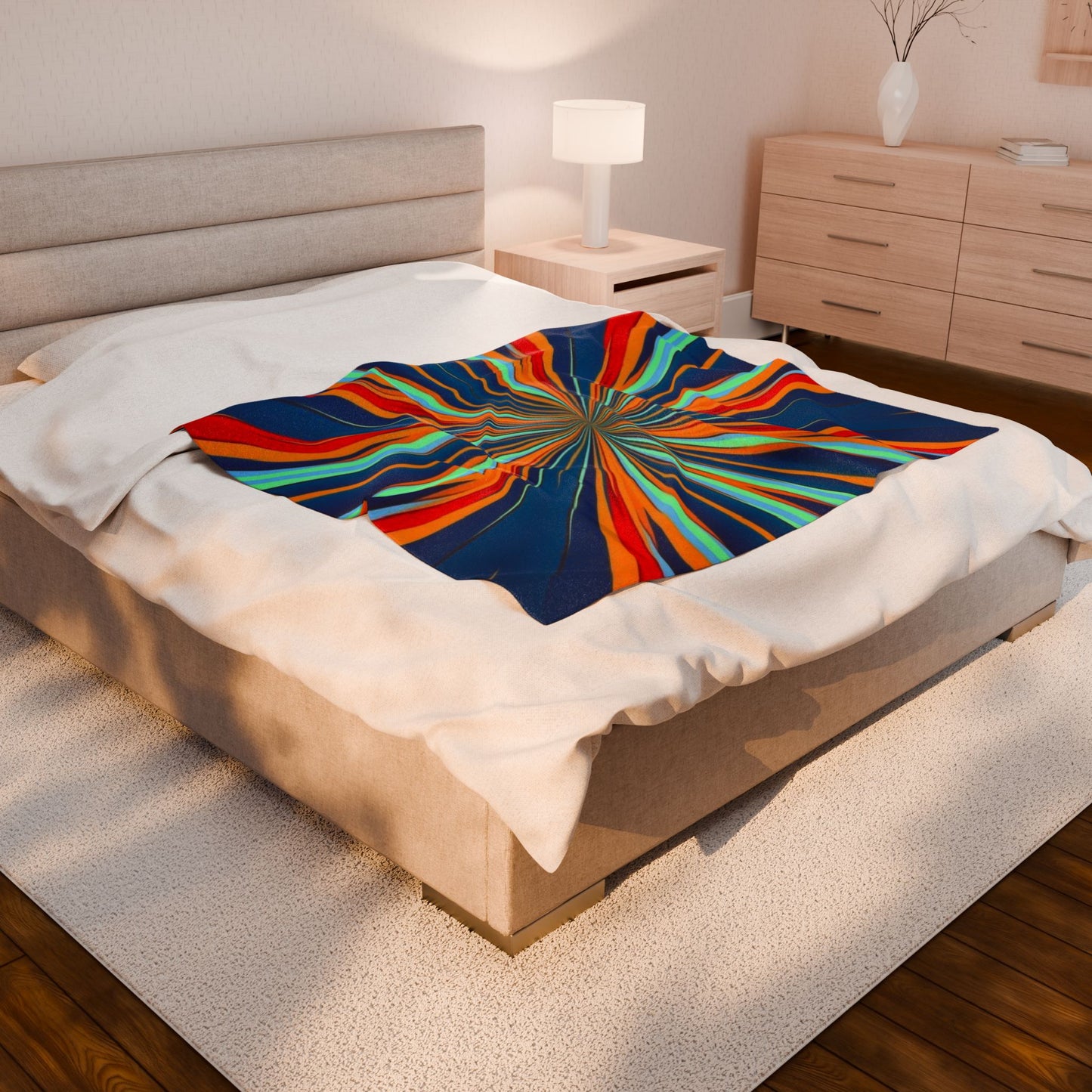 Retro Starburst Stripes Velveteen Plush Blanket | Colorful Burst Decor
