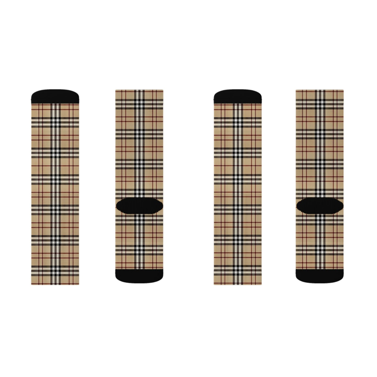 Beige Plaid Pattern Adult and Youth Sublimation Socks Checkered Print