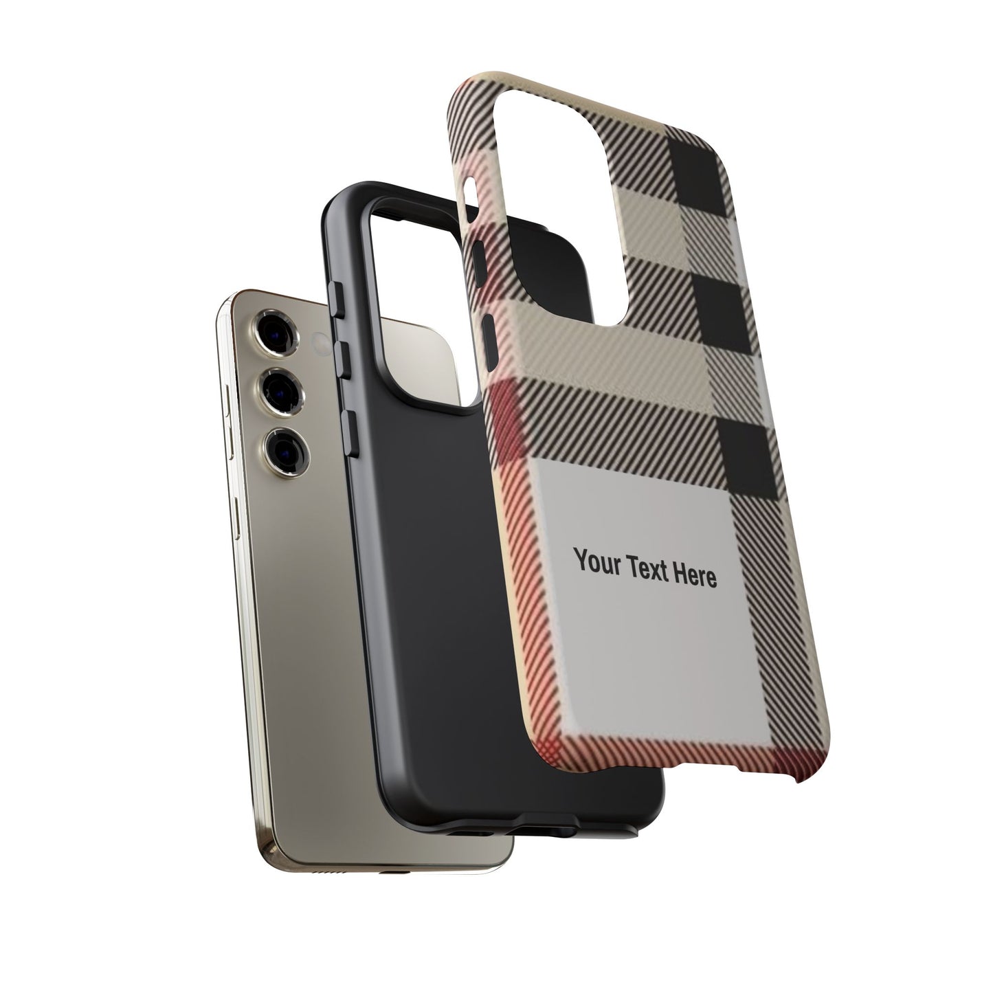 Beige Plaid Personalized Name/Initial Tough Cases For iPhones, Galaxy And Google Pixel