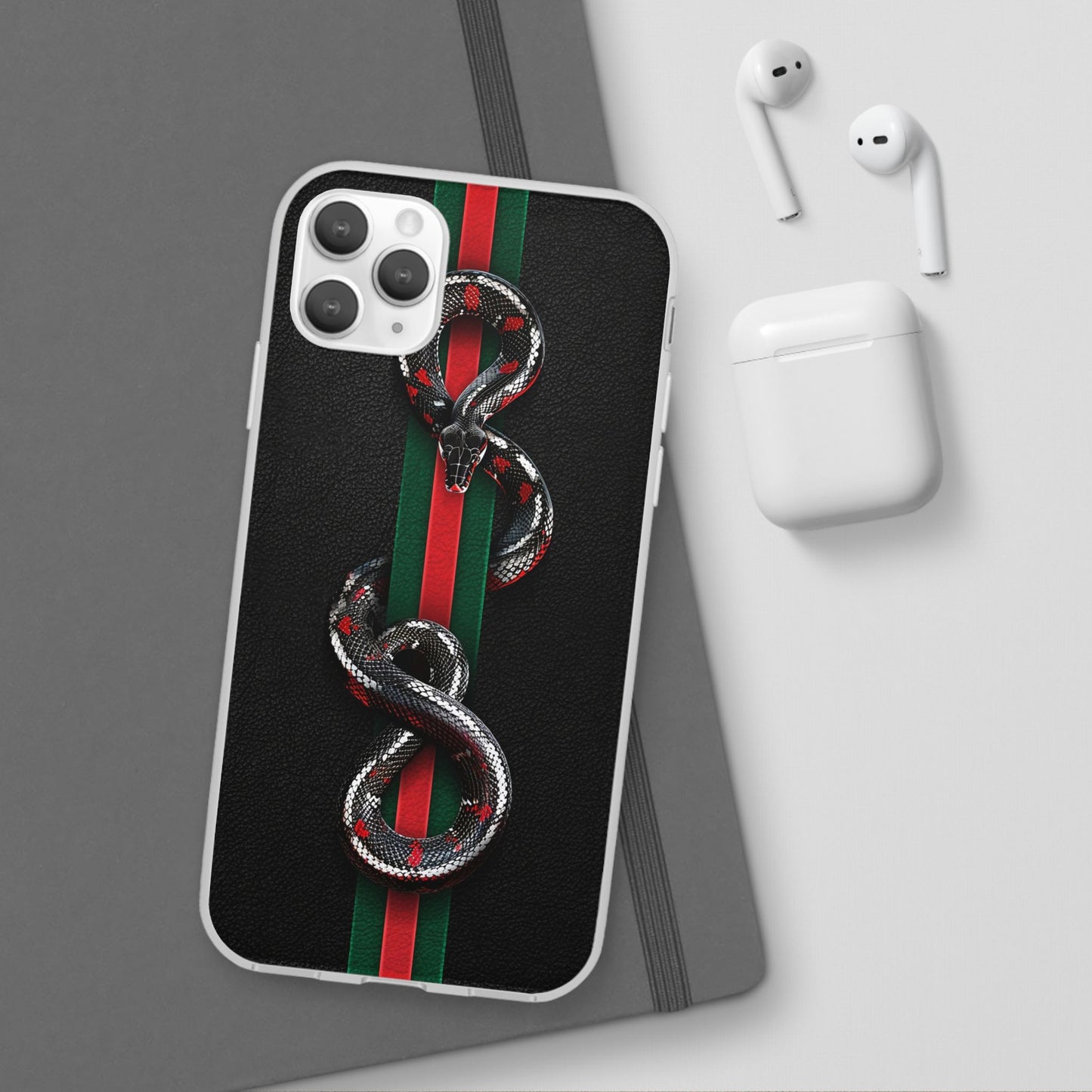 Green and Red Stripes Snake TPU Flexi Cases For iPhones And Samsung Galaxy
