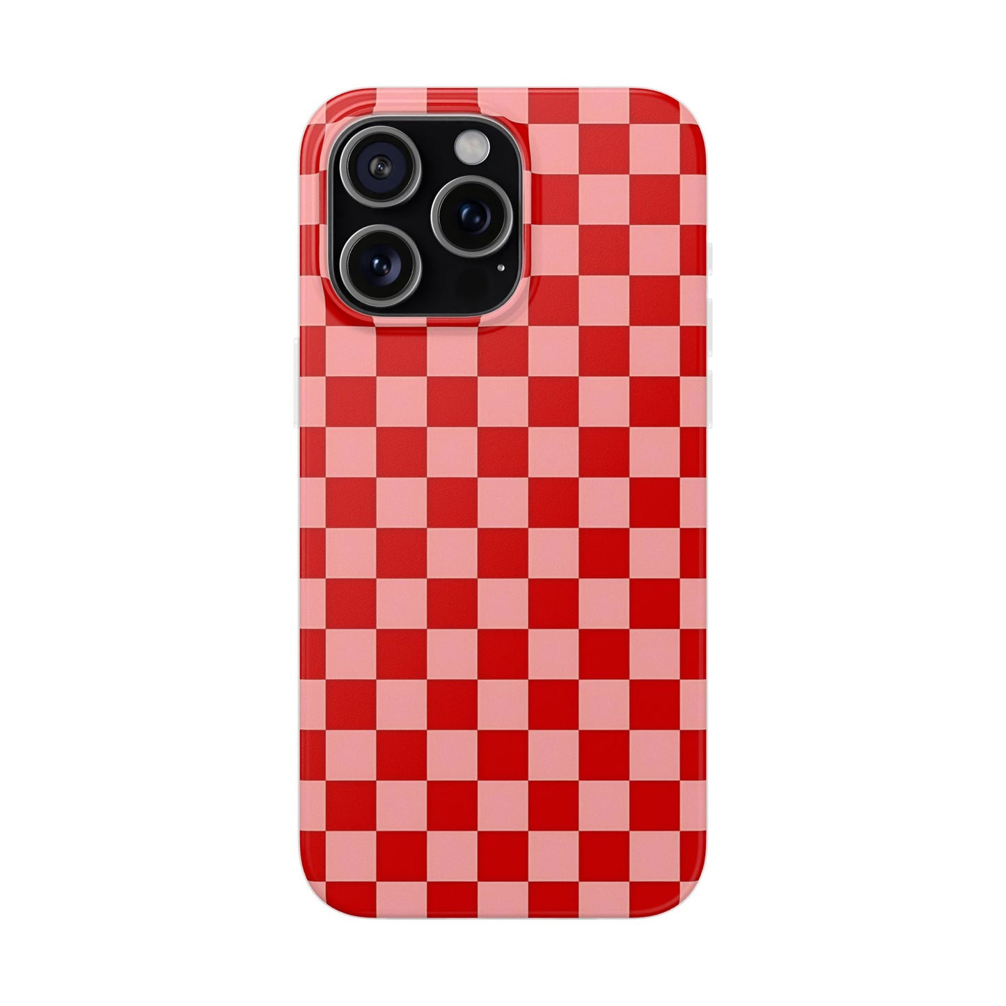 Red Checkerboard TPU Soft Flexi Phone Case — Retro Red & Pink Plaid Protective Cover
