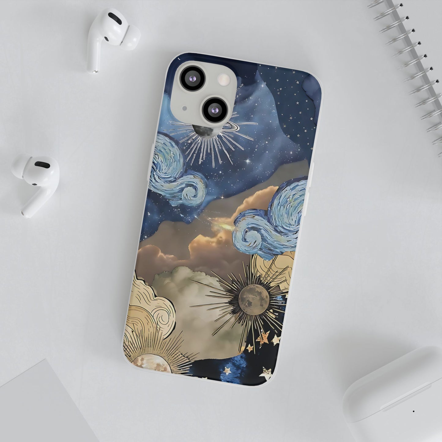 Celestial Flexi Case, Boho Phone Cover, Galaxy Protection, Starry Night Design,