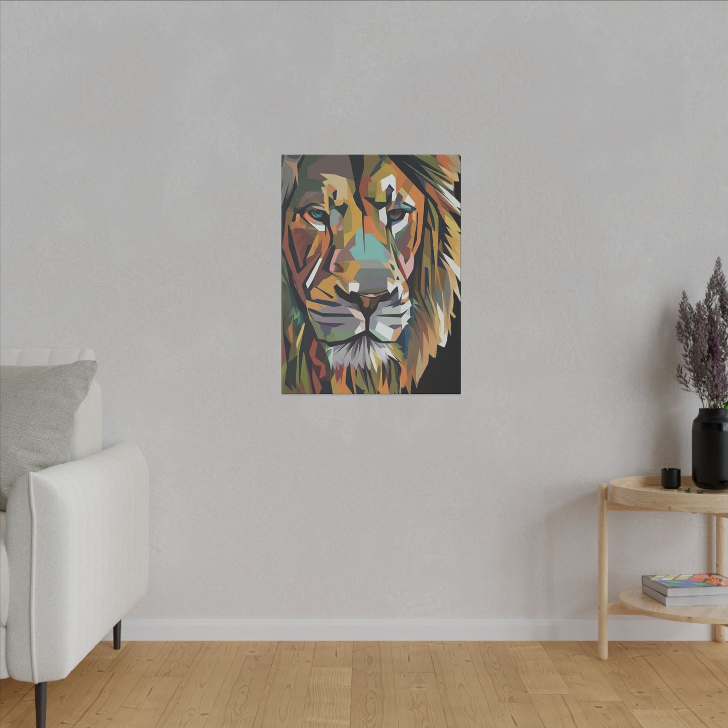 Geometric Lion Face Matte Canvas Print, Custom Wall Decor