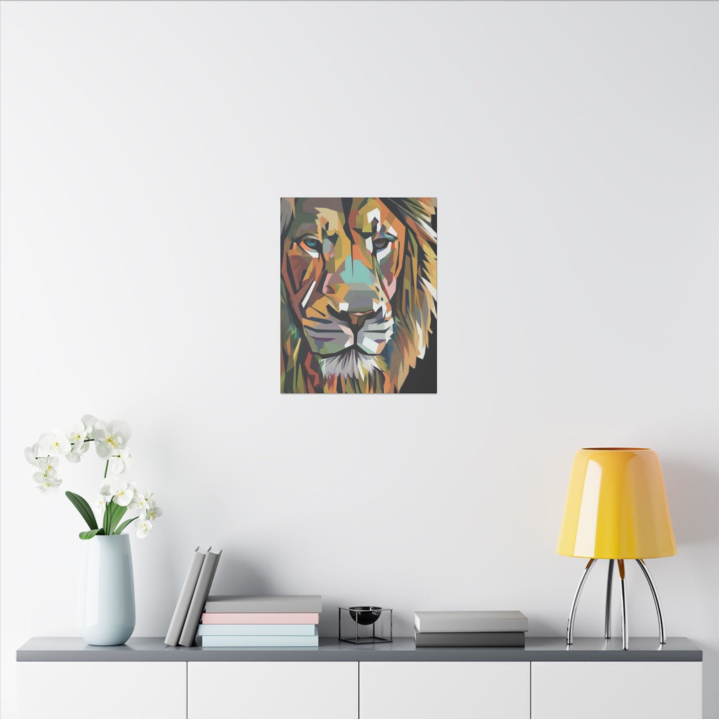 Geometric Lion Face Matte Canvas Print, Custom Wall Decor