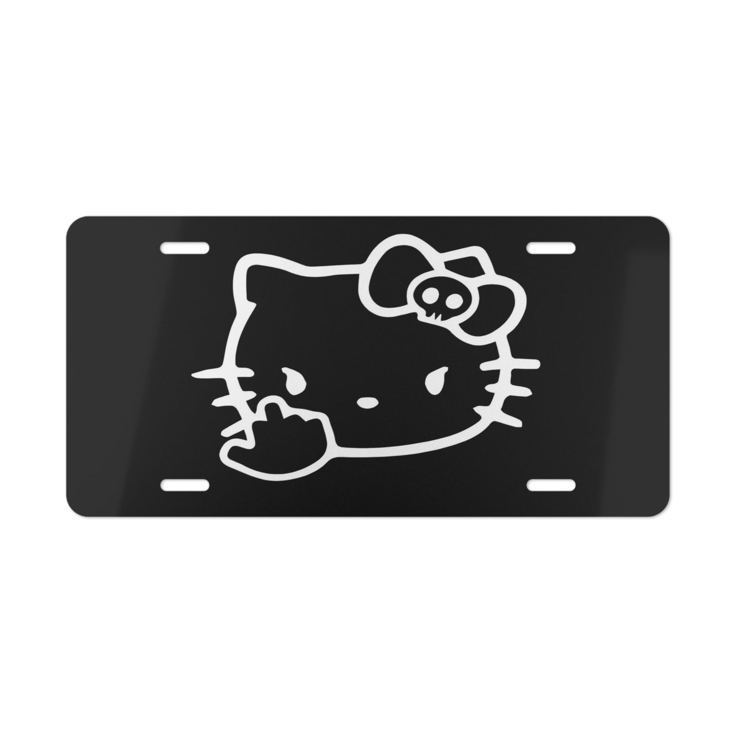 F U Kitty Front Vanity License Show Plate, Funny Hello Kitty Parody Design, Black Car Tag