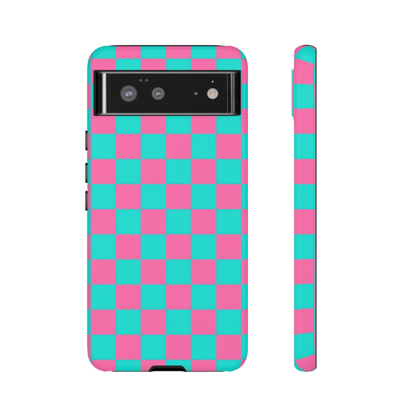 Hot Pink And Teal Checker Pattern Tough Case for iPhone, Galaxy Phones and Google Pixel