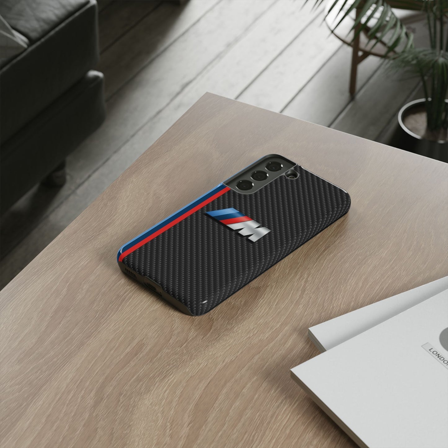 Phone Case - Black Tough Case for iPhones, Galaxy, Pixel, Blue And Red Stripes, BMW M Series