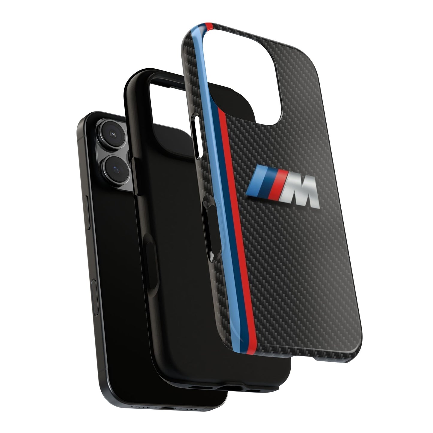 Phone Case - Black Tough Case for iPhones, Galaxy, Pixel, Blue And Red Stripes, BMW M Series