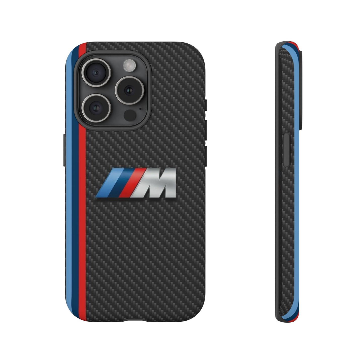 Phone Case - Black Tough Case for iPhones, Galaxy, Pixel, Blue And Red Stripes, BMW M Series