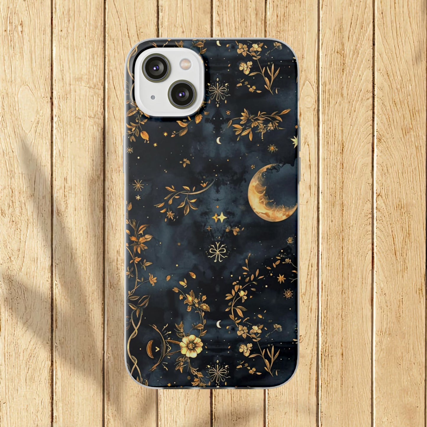 Moon And Flowers On Navy TPU Flexi Cases For iPhones and Samsung Galaxy