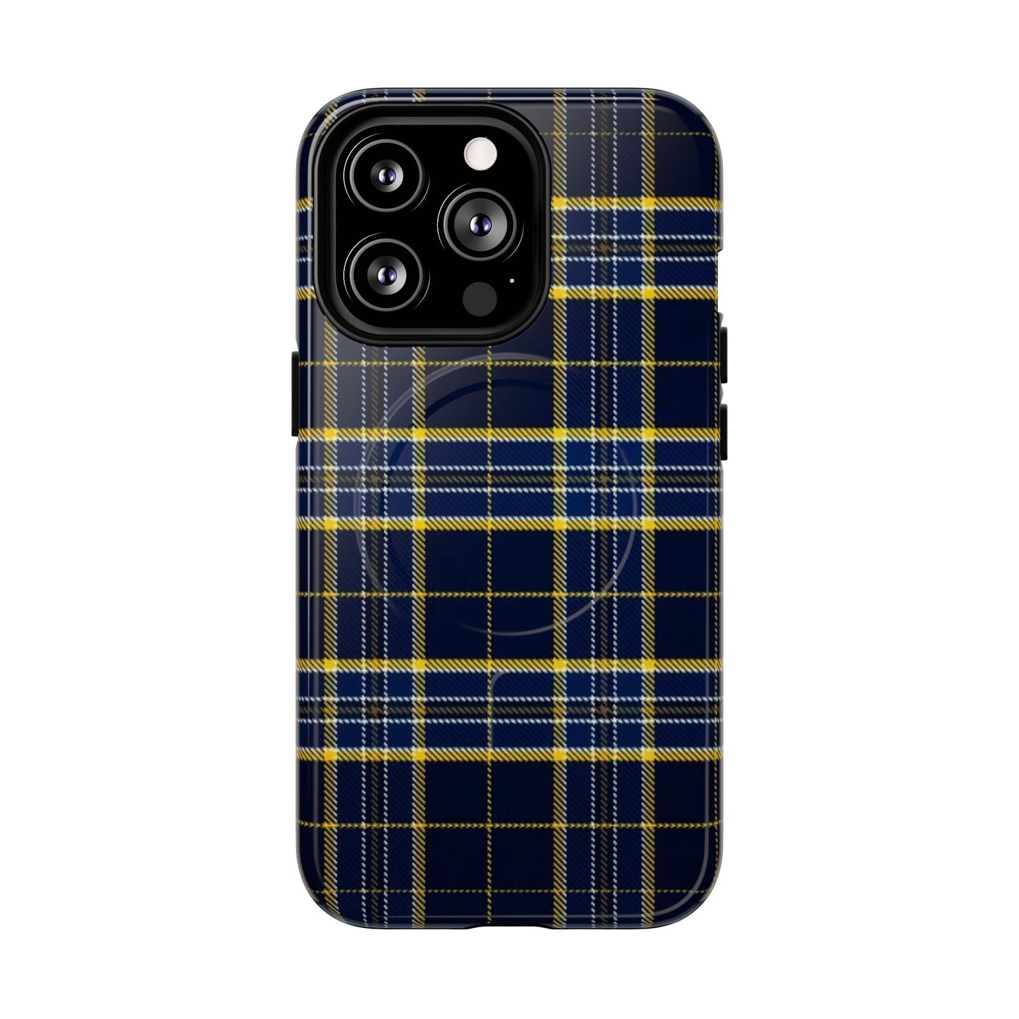Navy Yellow Plaid Phone Case Tough Magnetic Case | Plaid iPhone Cover