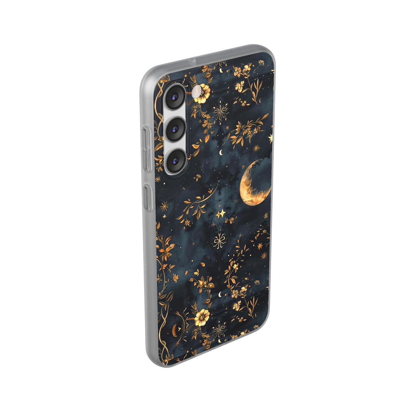 Moon And Flowers On Navy TPU Flexi Cases For iPhones and Samsung Galaxy