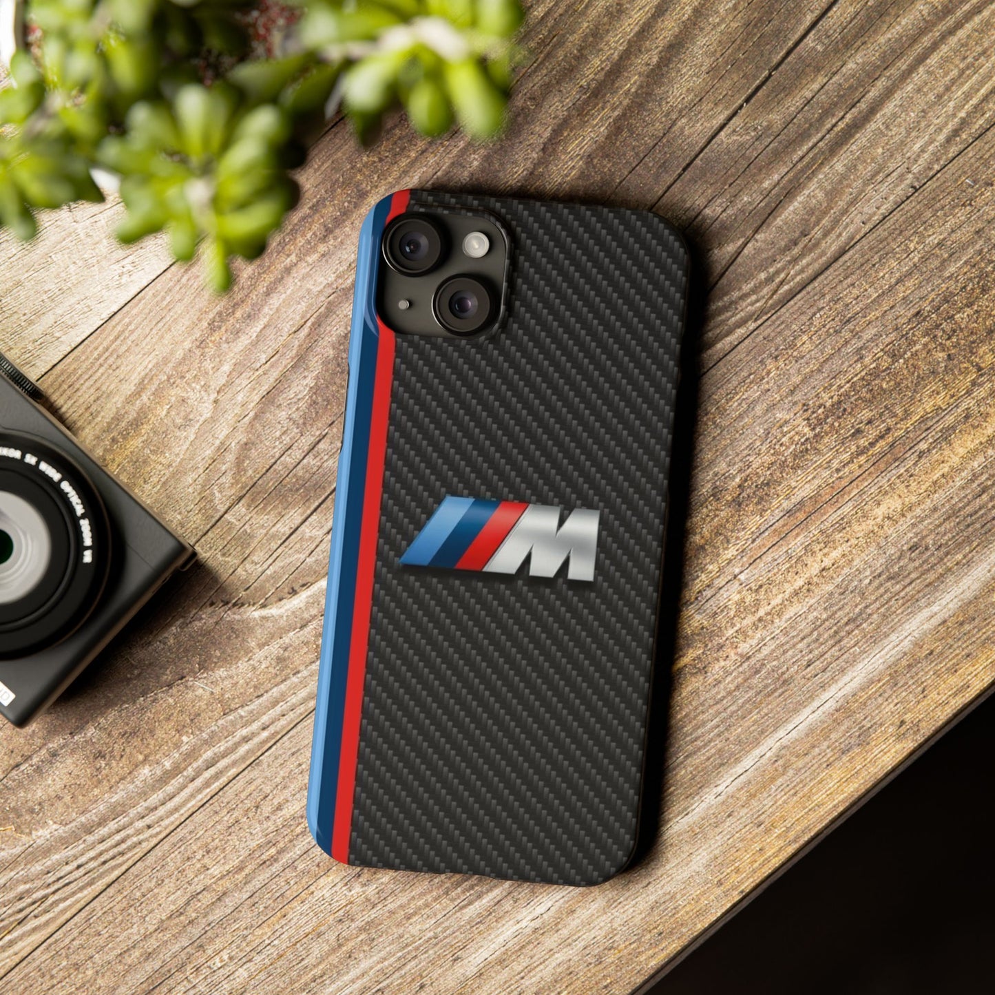 Black iPhone Slim Case, Blue And Red Stripes, BMW M Series