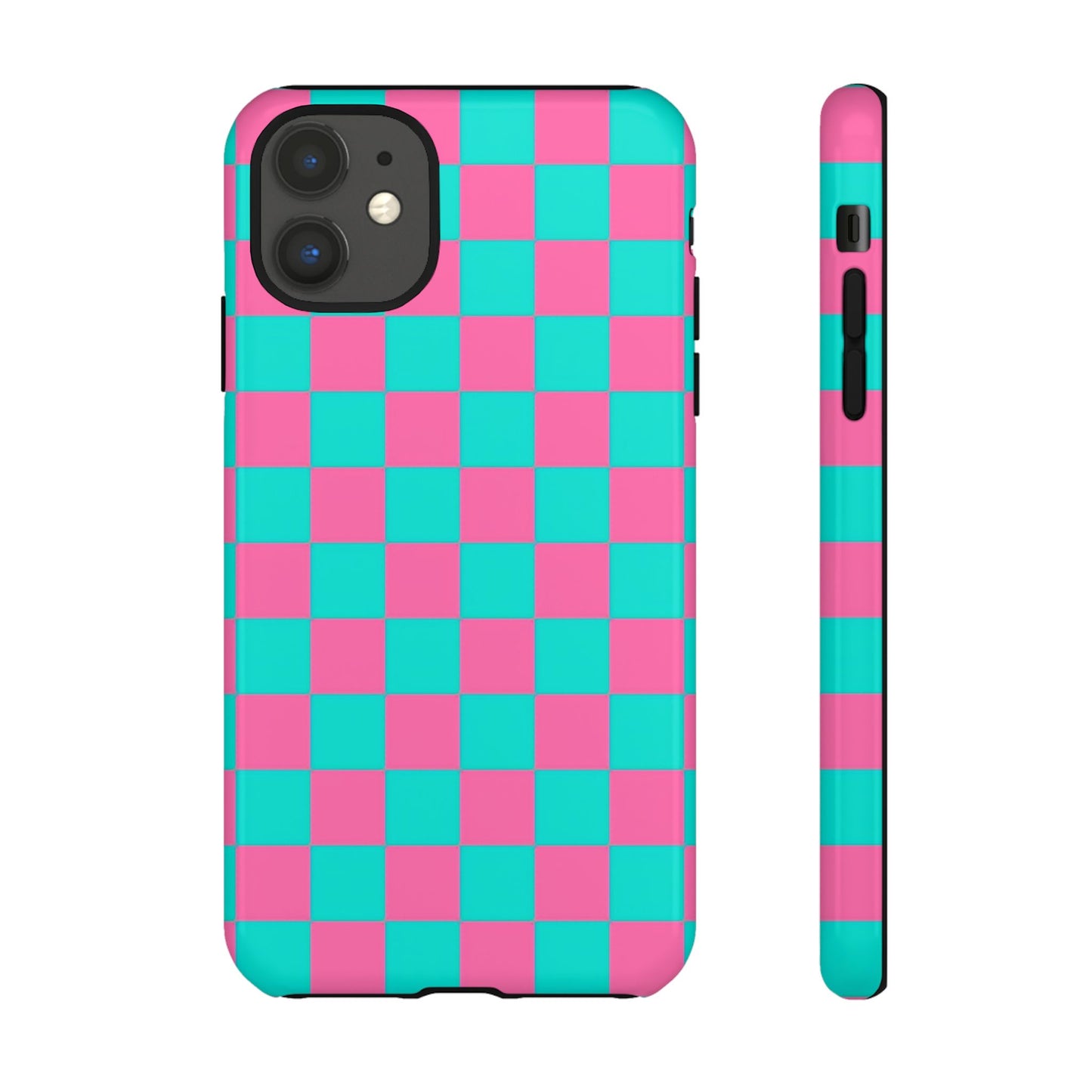 Hot Pink And Teal Checker Pattern Tough Case for iPhone, Galaxy Phones and Google Pixel