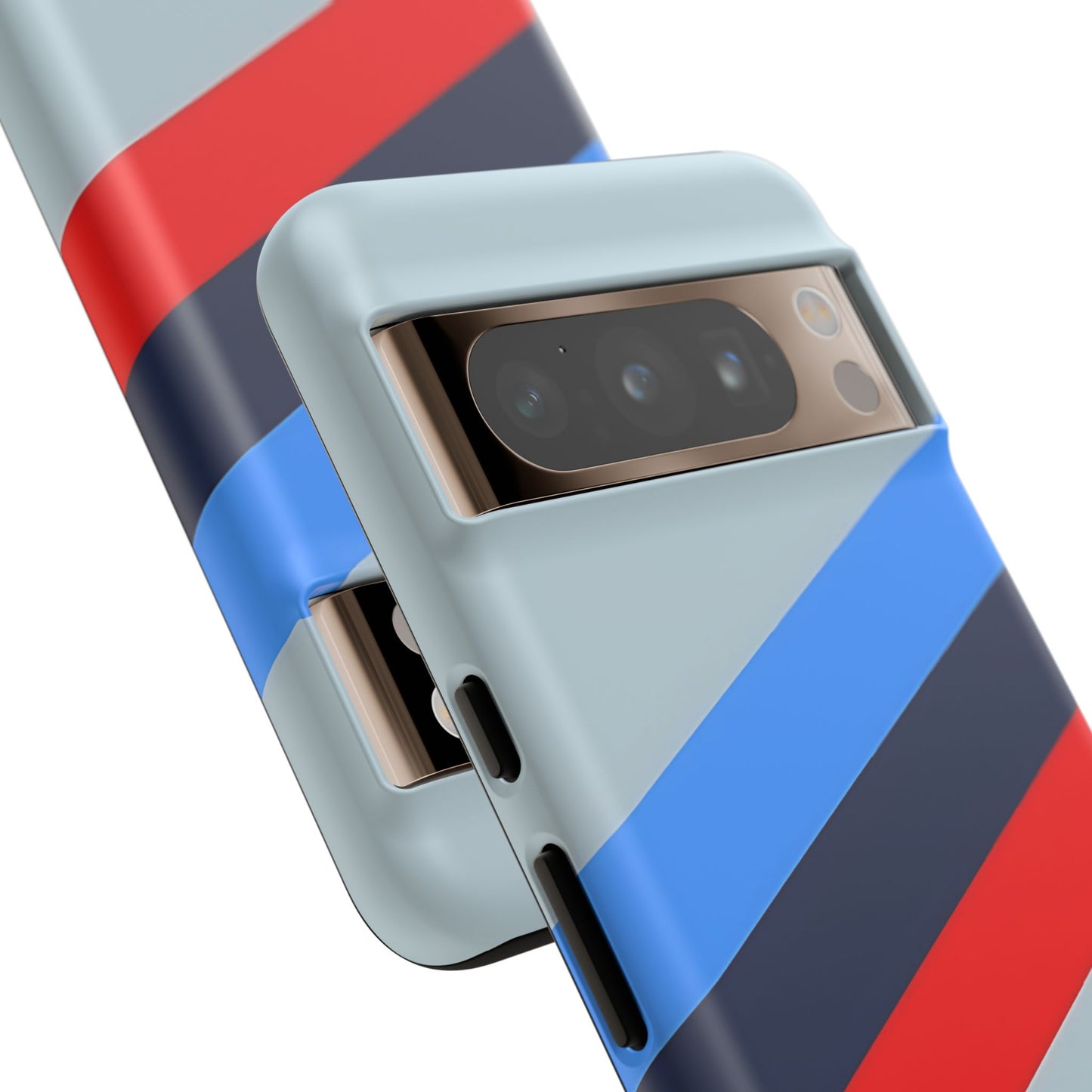 Gray Tough Case For iPhone, Samsung Galaxy and Google Pixel, Blue & Red Stripe