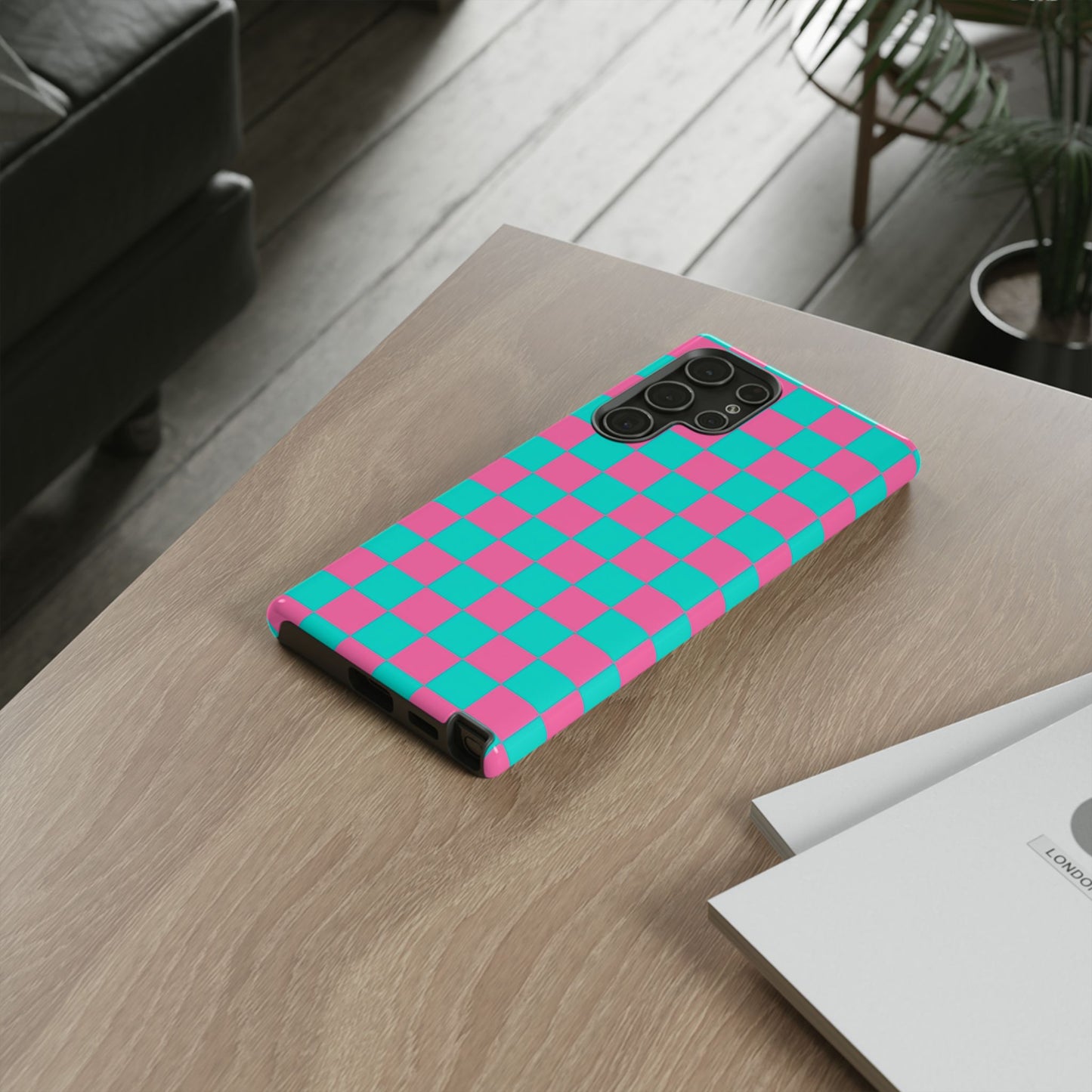 Hot Pink And Teal Checker Pattern Tough Case for iPhone, Galaxy Phones and Google Pixel