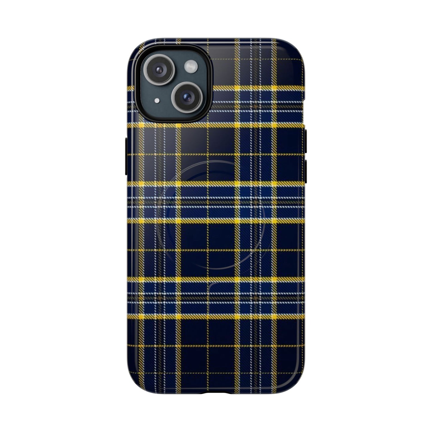 Navy Yellow Plaid Phone Case Tough Magnetic Case | Plaid iPhone Cover