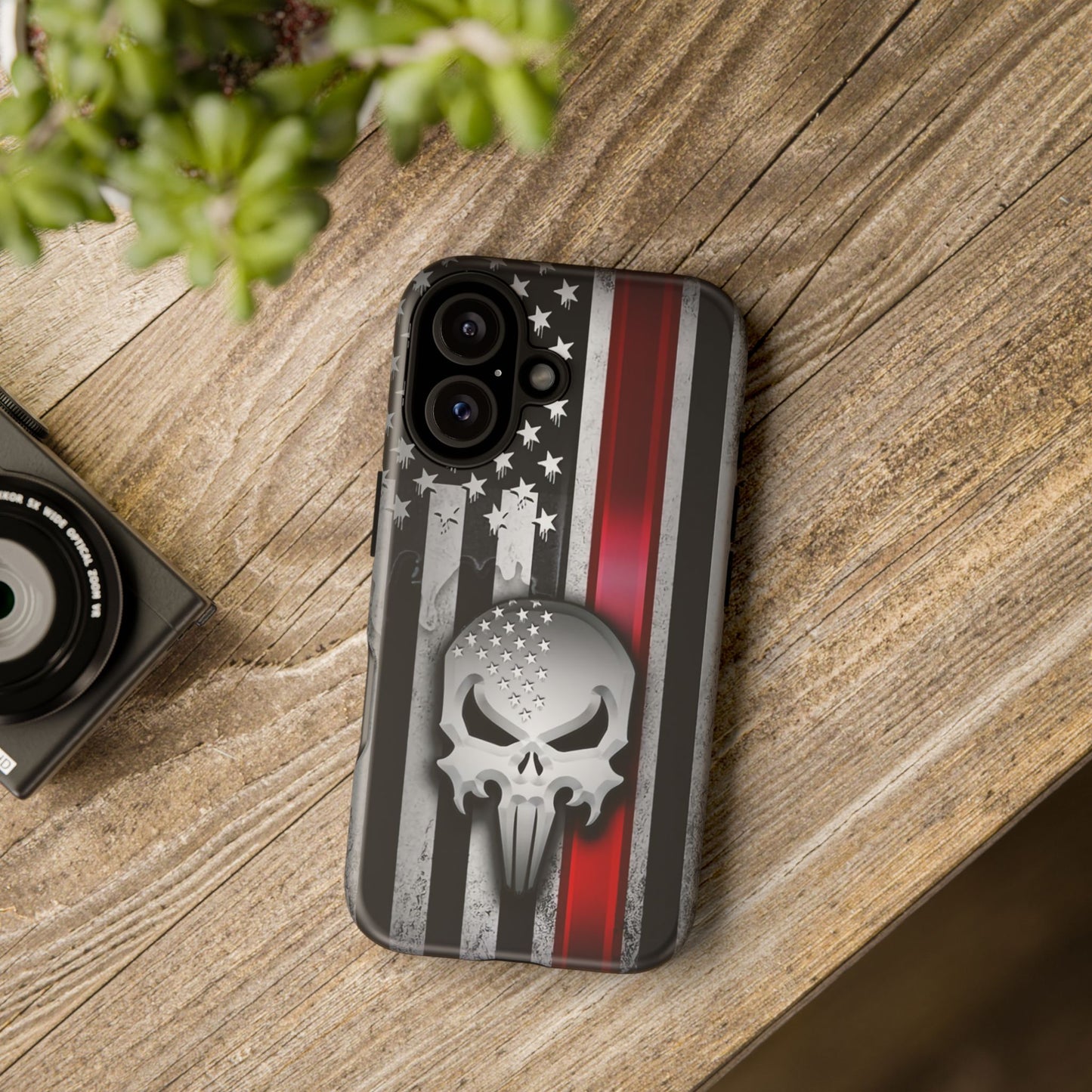 Tough Cases For iPhone, Galaxy and Pixel,  Thin Red Line, Jake Skull Design